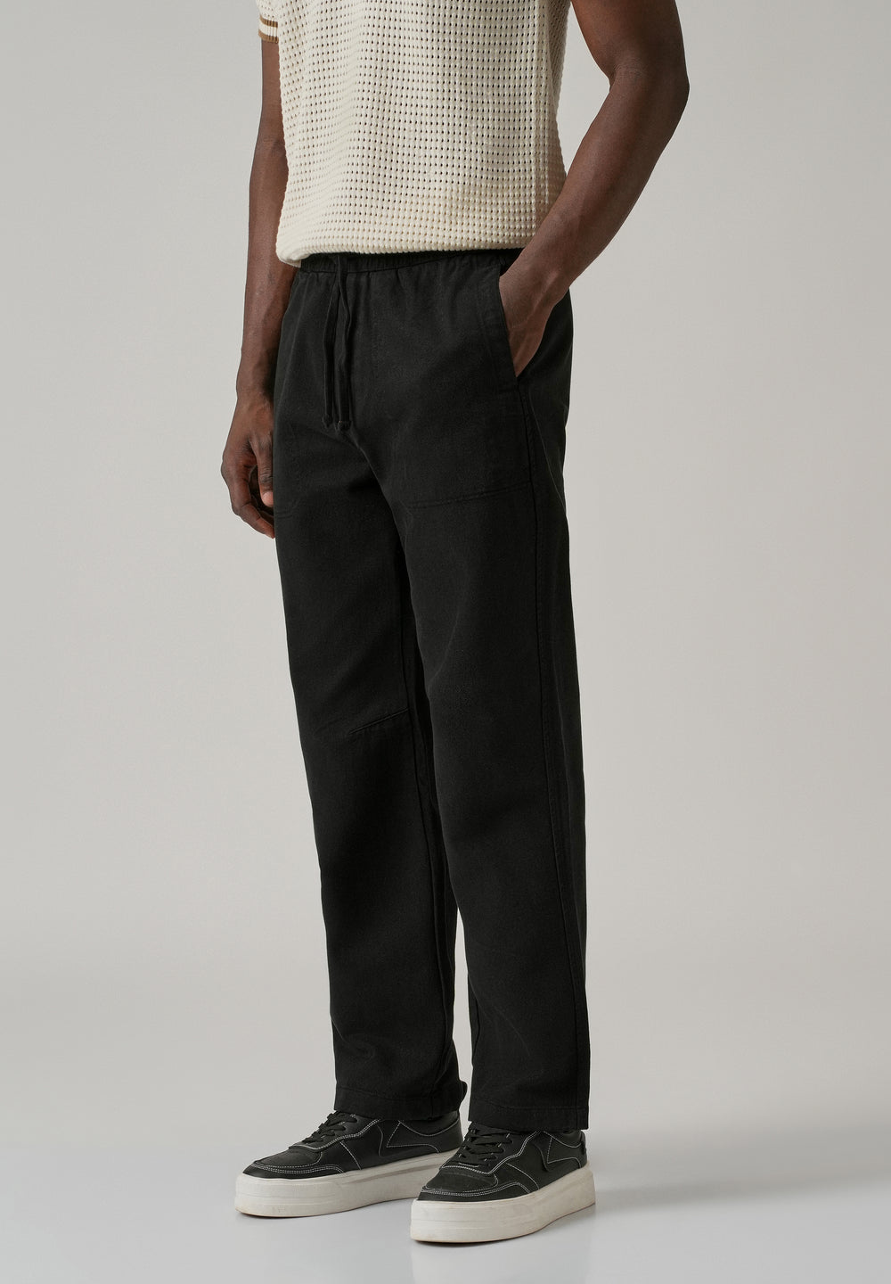 Black Drawstring Drill Denim