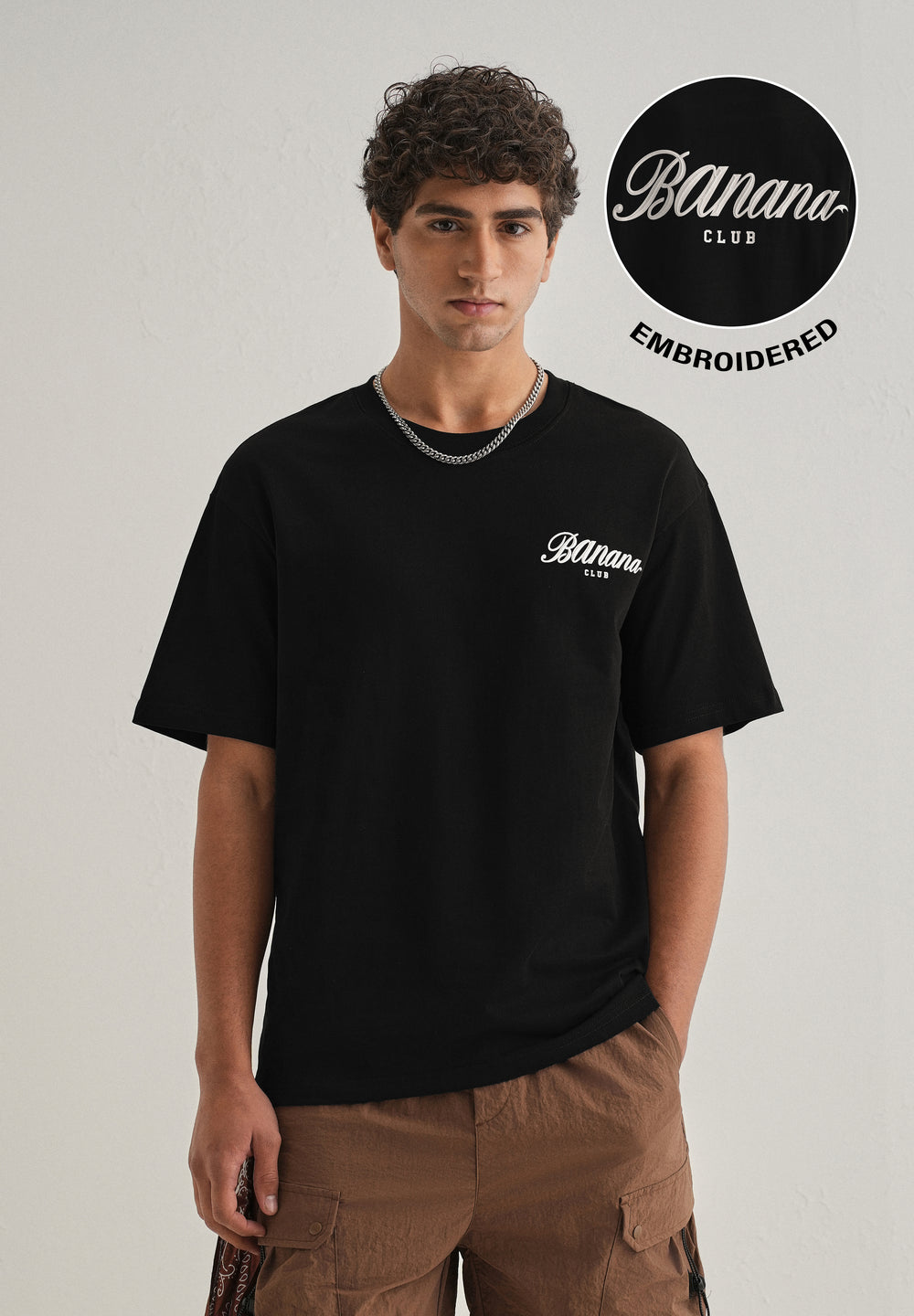 Black Embossed Printed Oversized T-shirt