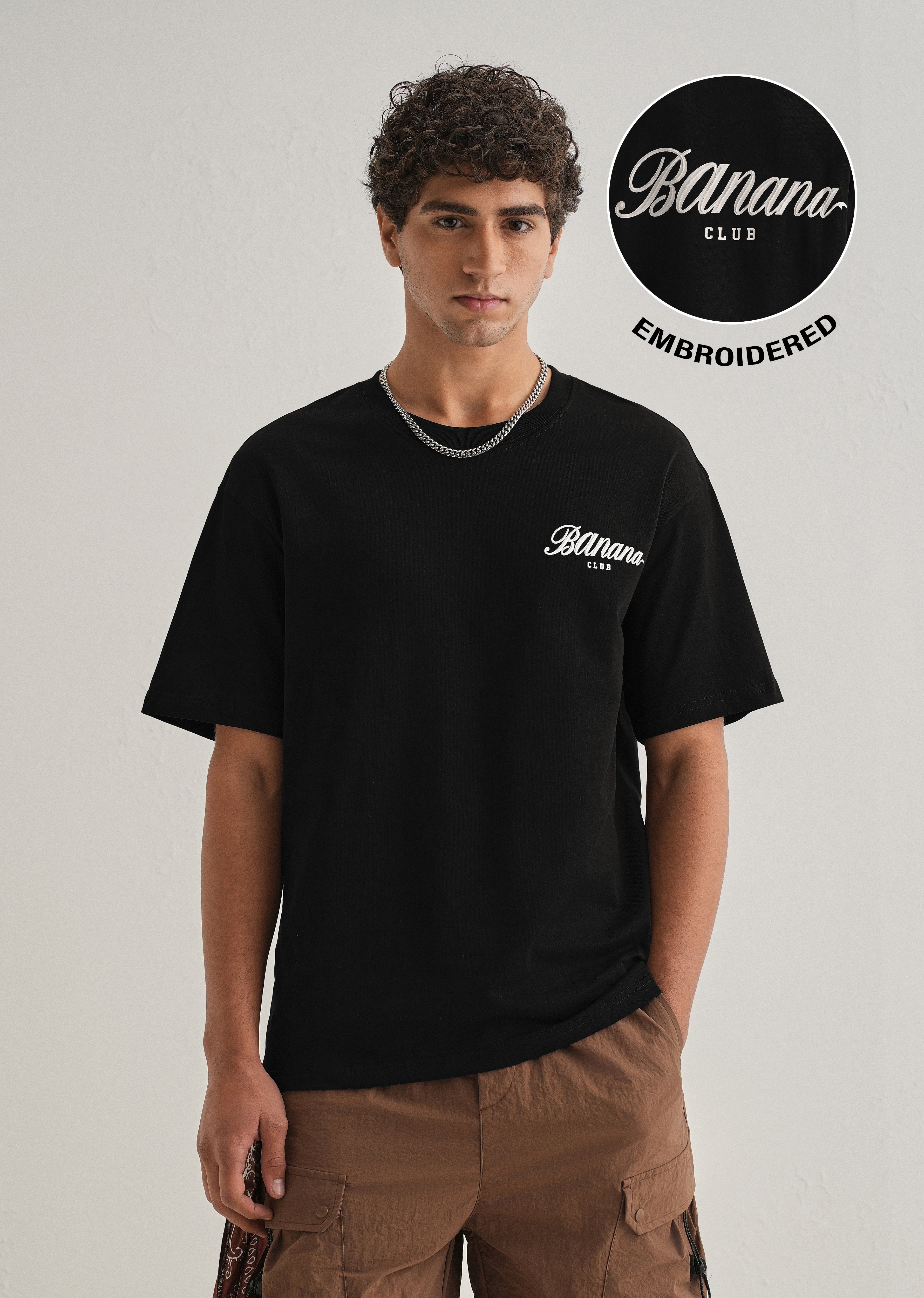 Black Embossed Printed Oversized T-shirt