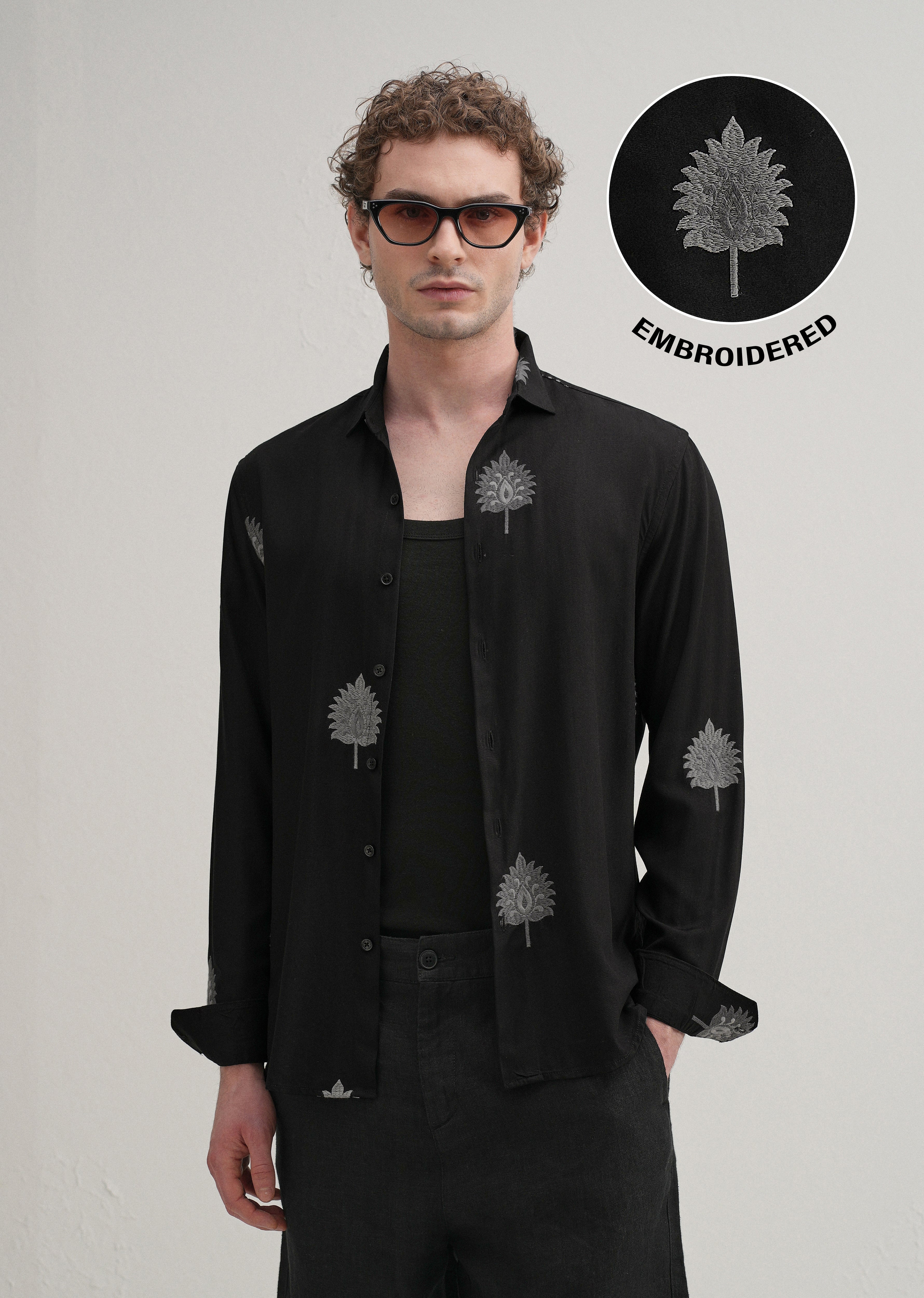 Black Ethnic Motif Embroidery Shirt