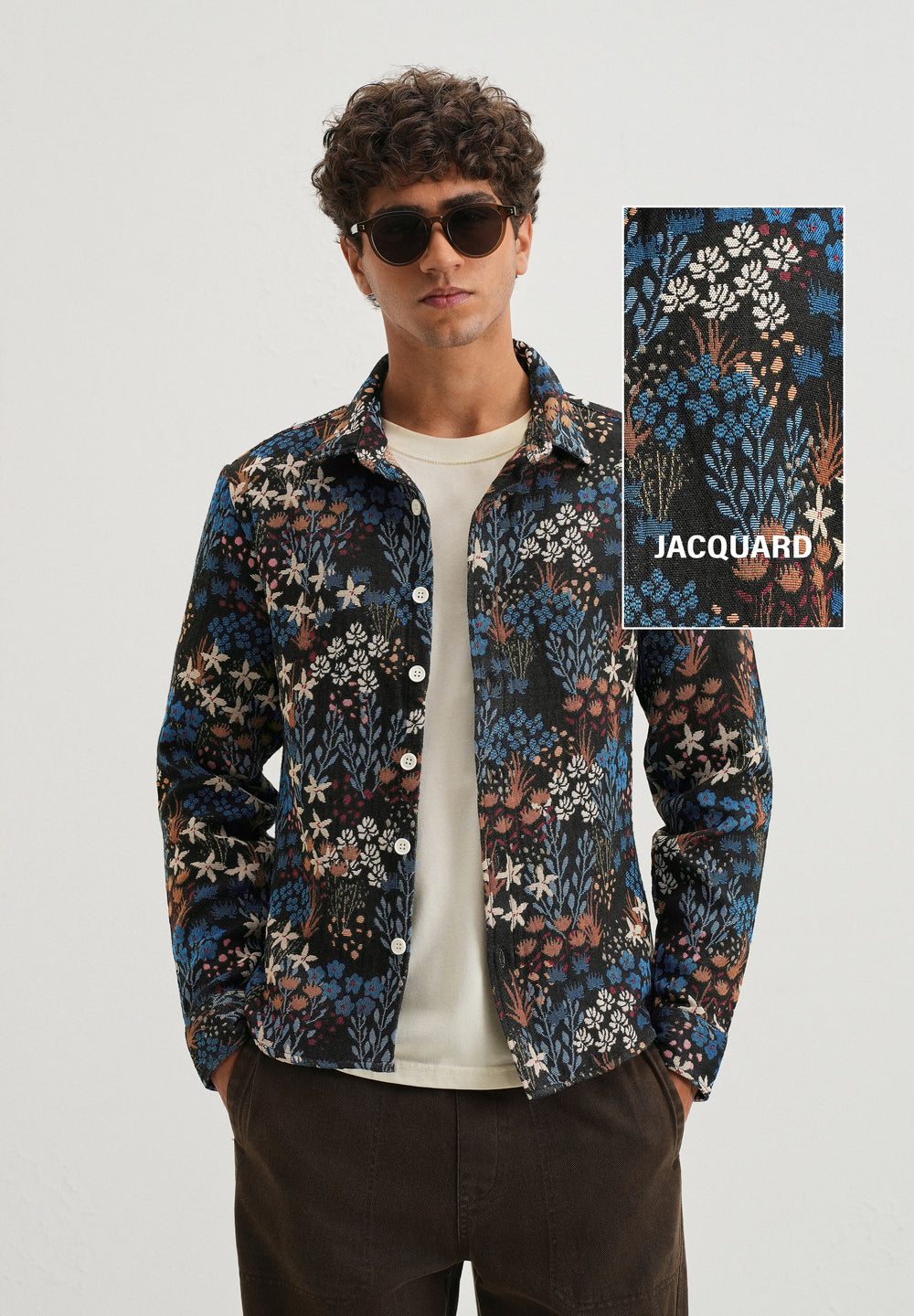 Black Floral Jacquard Shacket