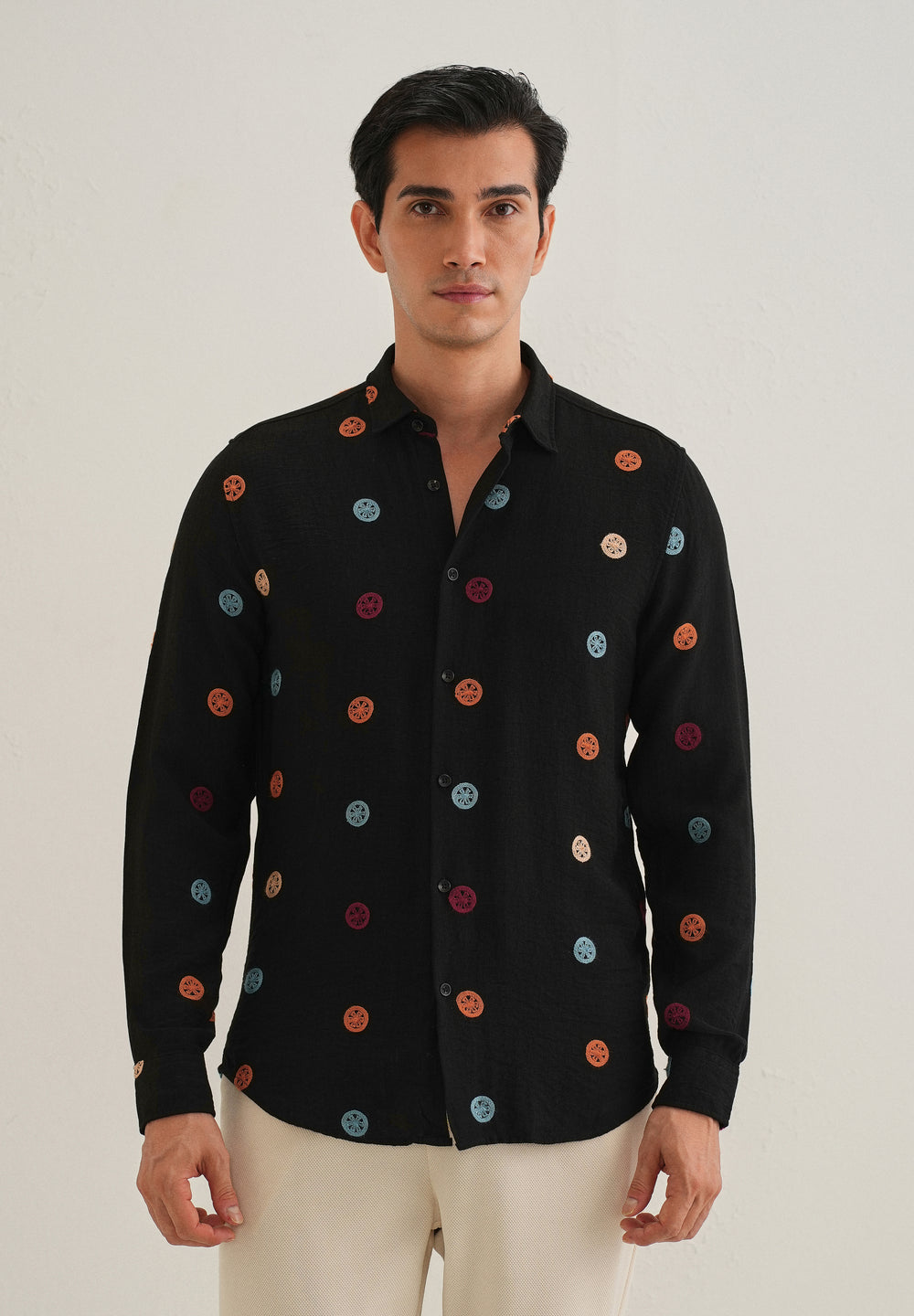 Black Florescent Embroidered Shirt