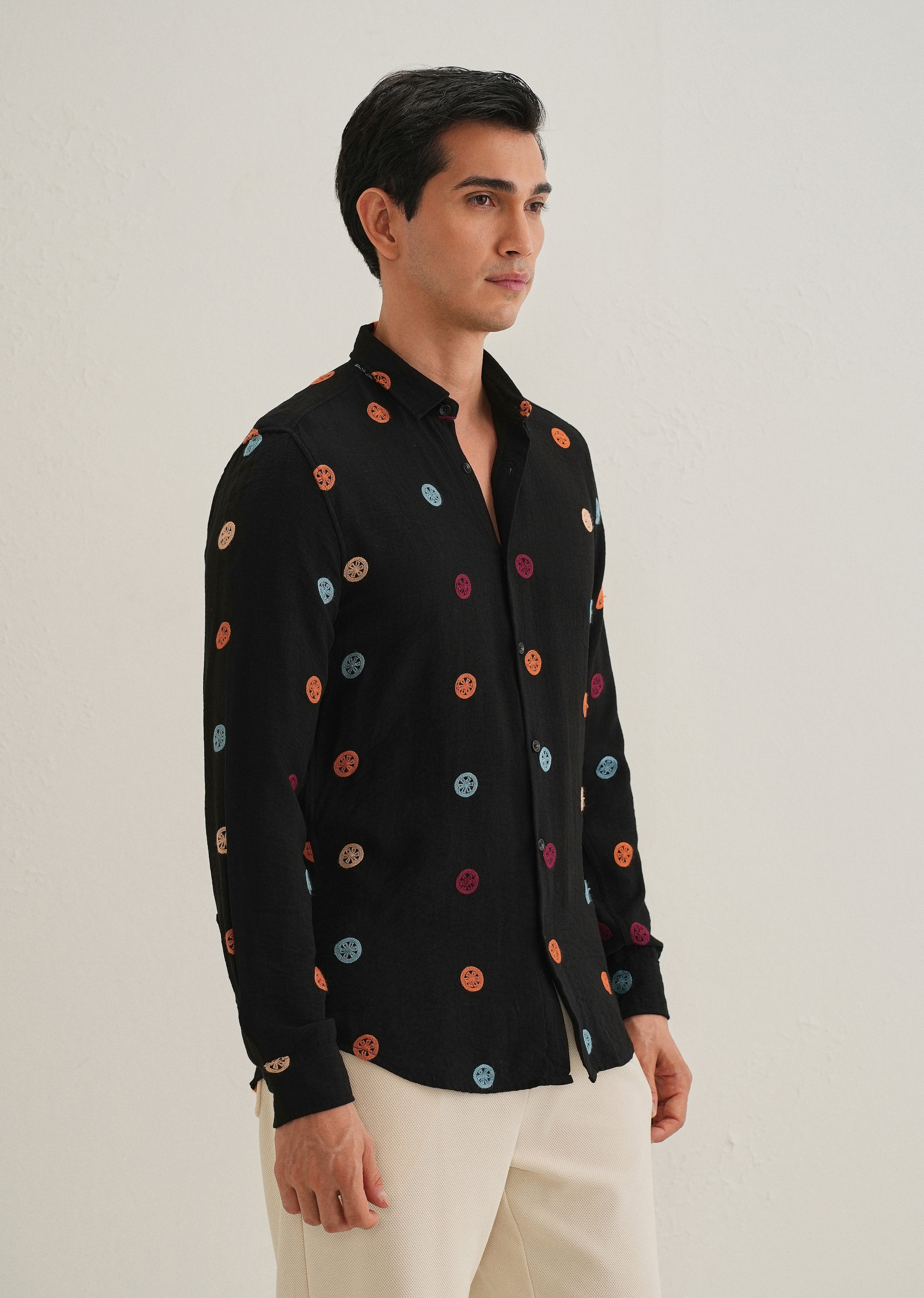 Black Florescent Embroidered Shirt