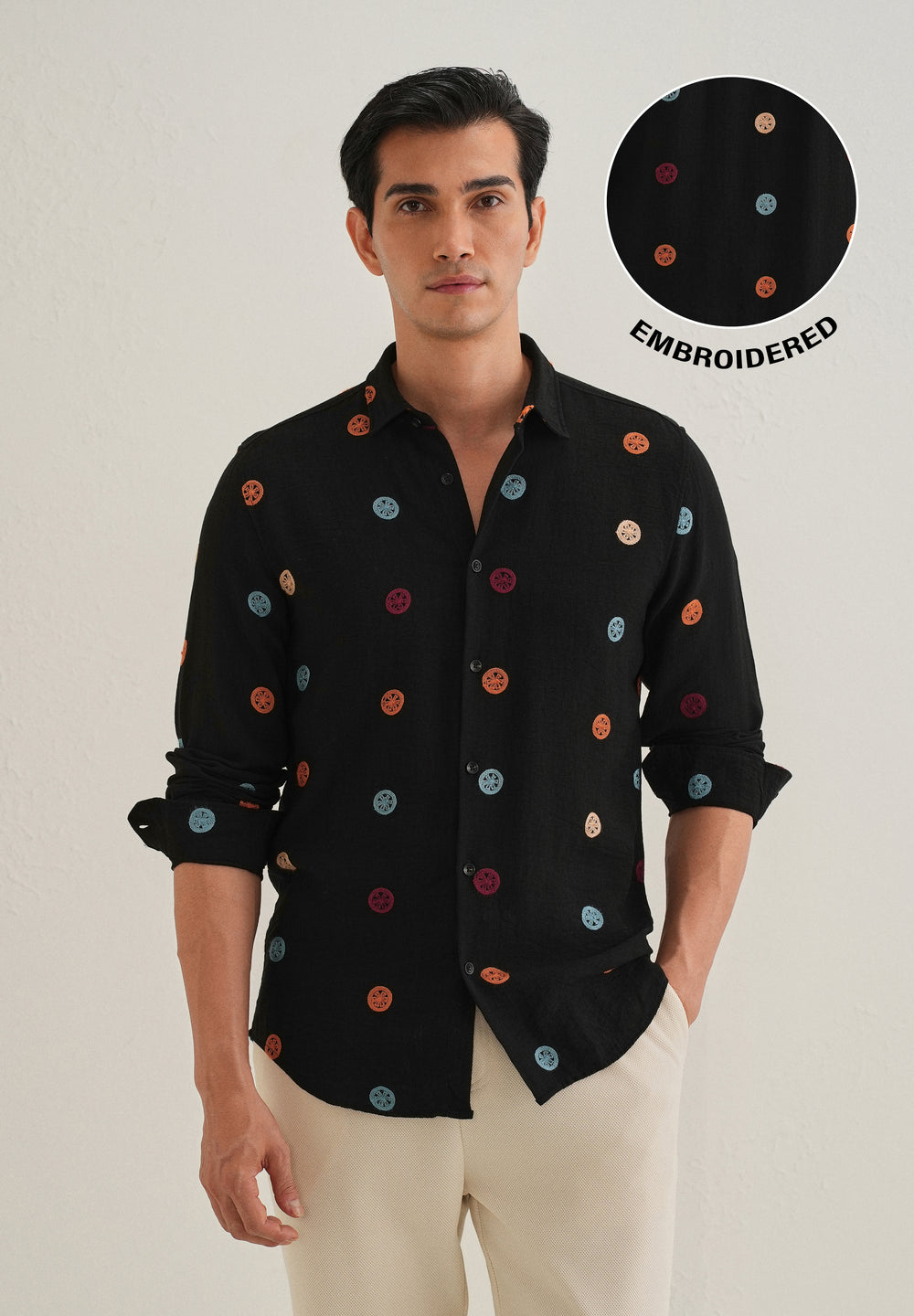 Black Florescent Embroidered Shirt