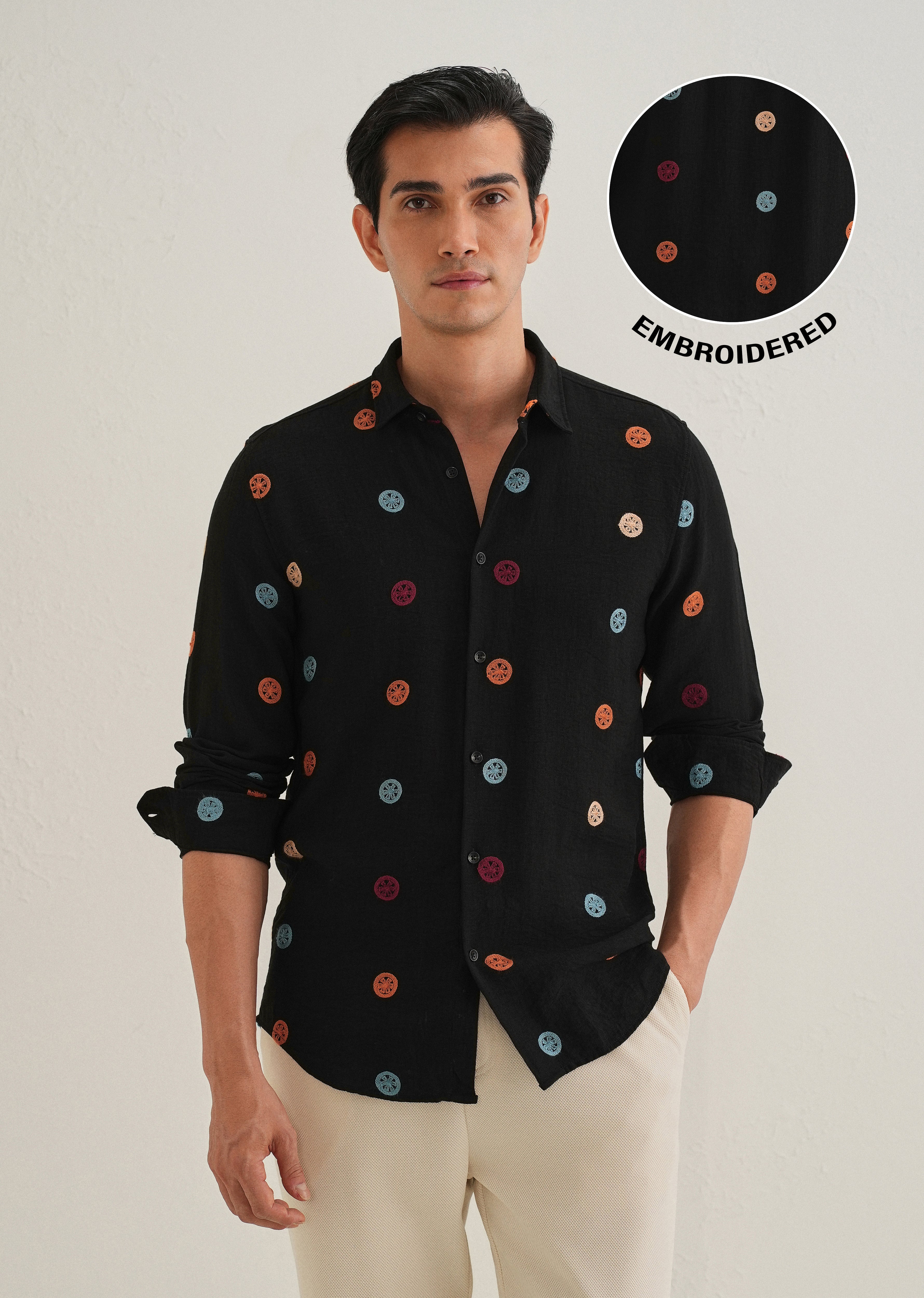 Black Florescent Embroidered Shirt