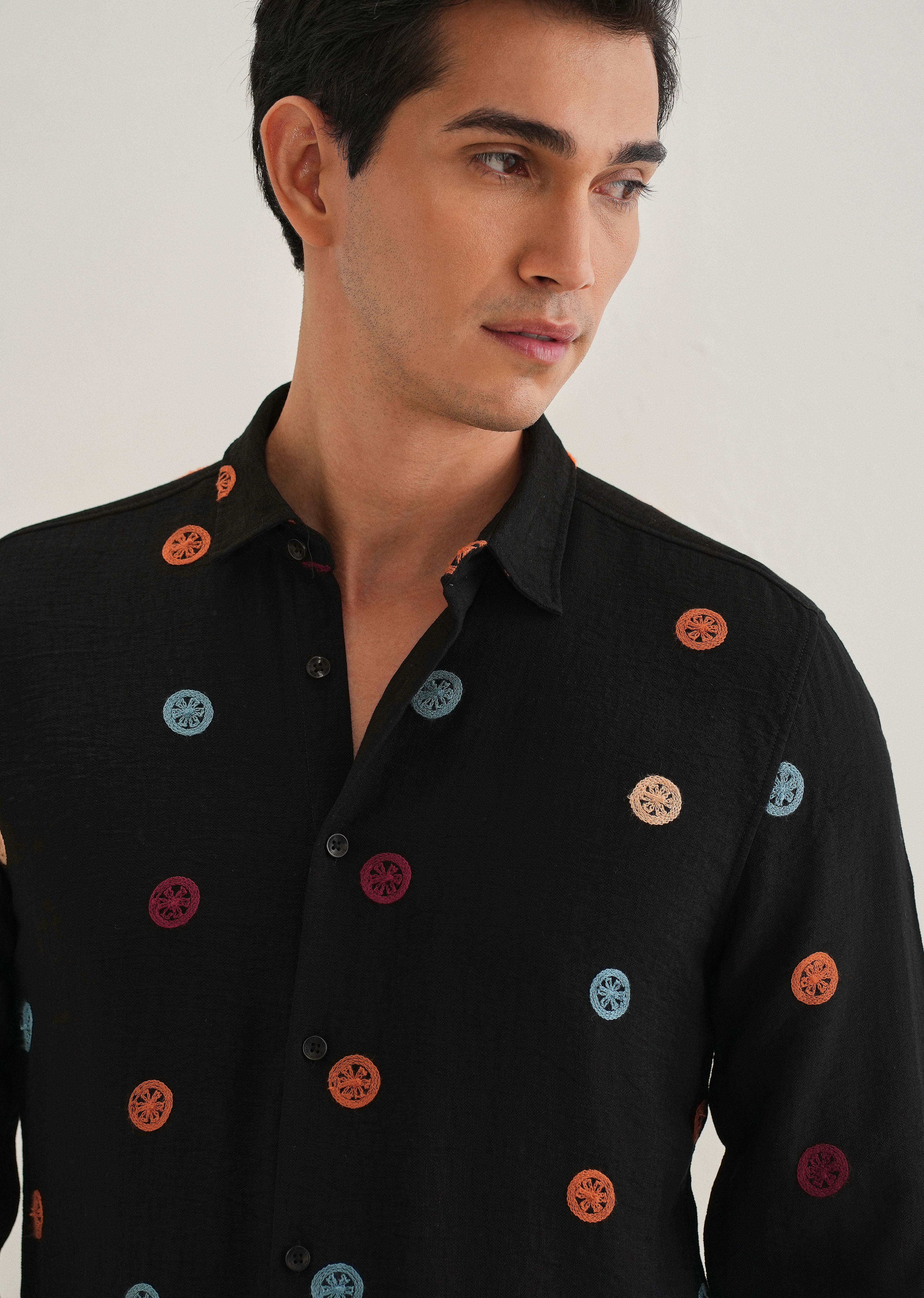 Black Florescent Embroidered Shirt