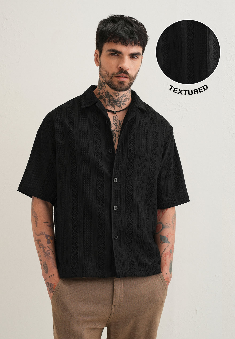 Black Geometric Textured Shirt