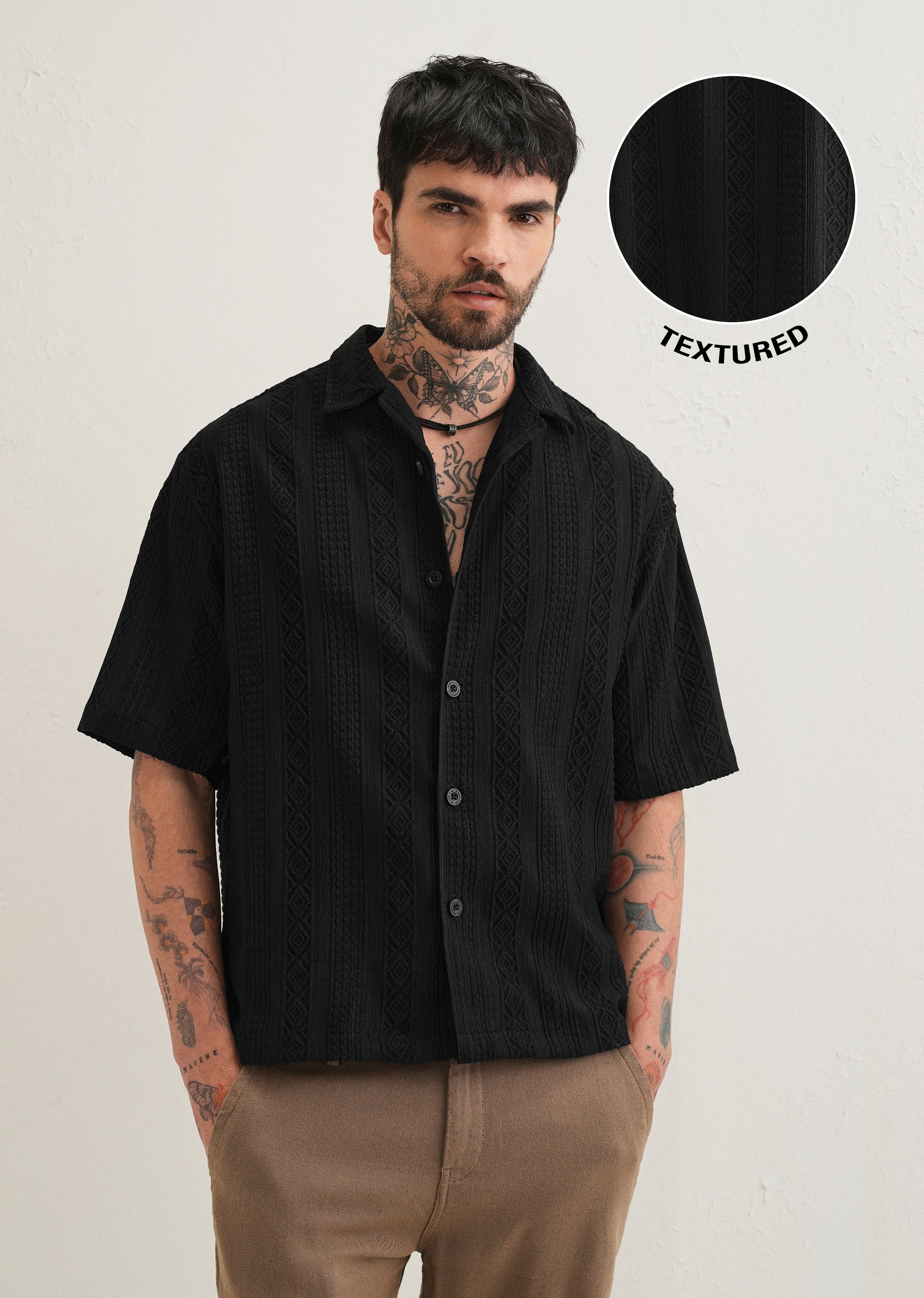 Black Geometric Textured Shirt