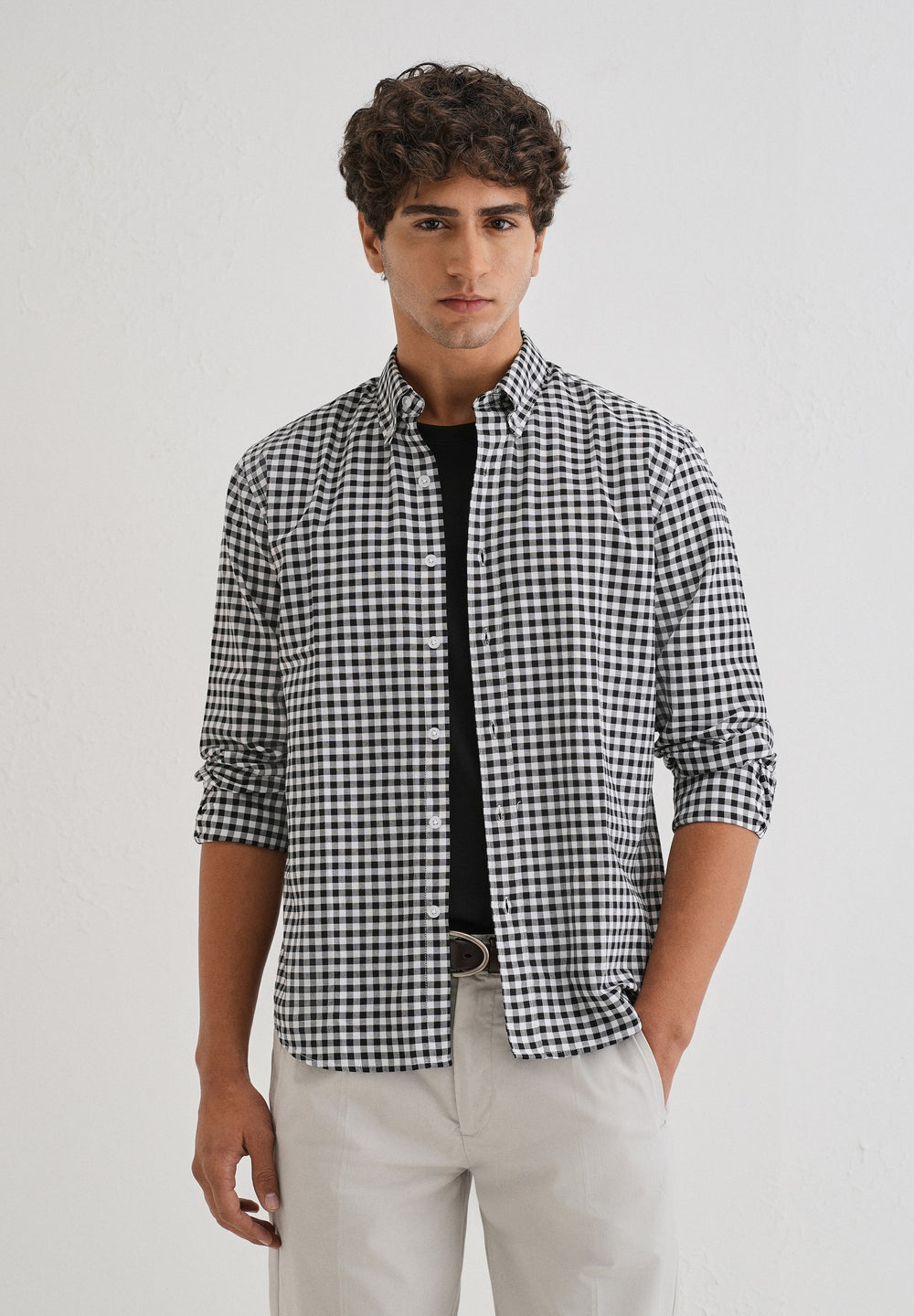 Black Gingham Check Cotton Oxford Shirt