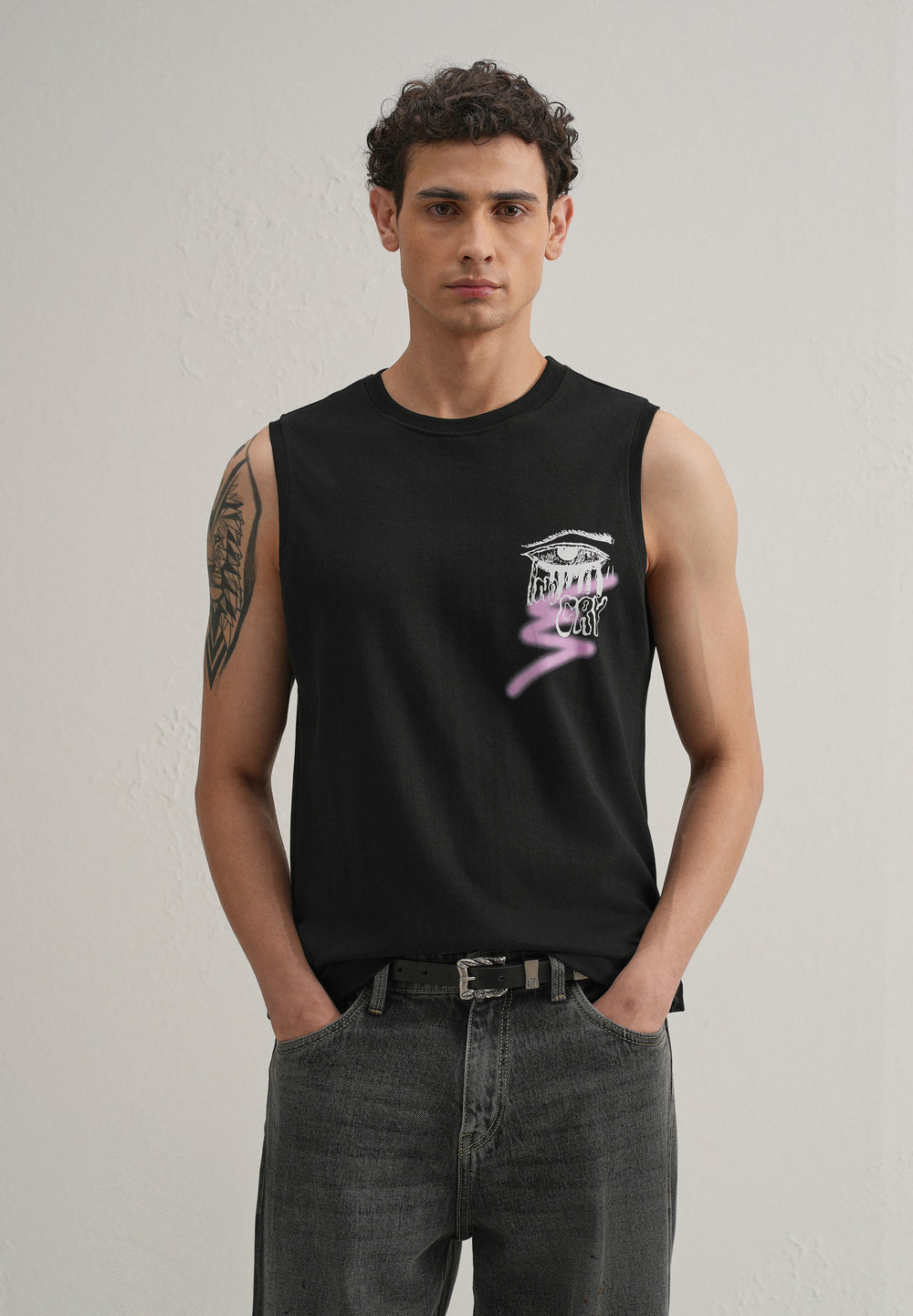Black Graffiti Printed Tank
