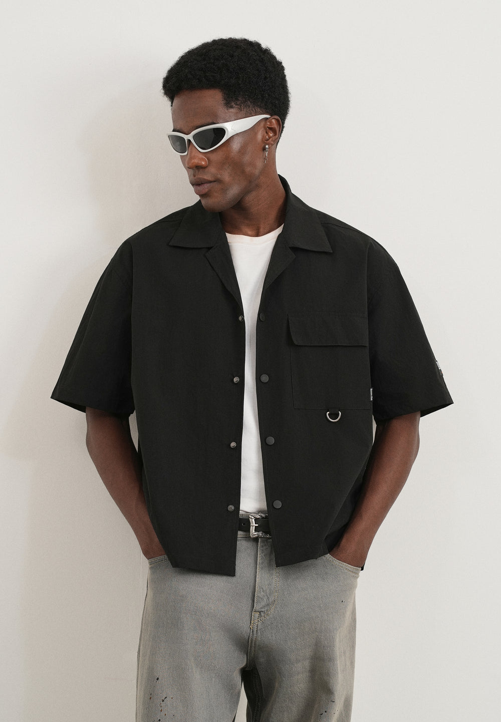 Black Graphic Printed Boxy Shirt