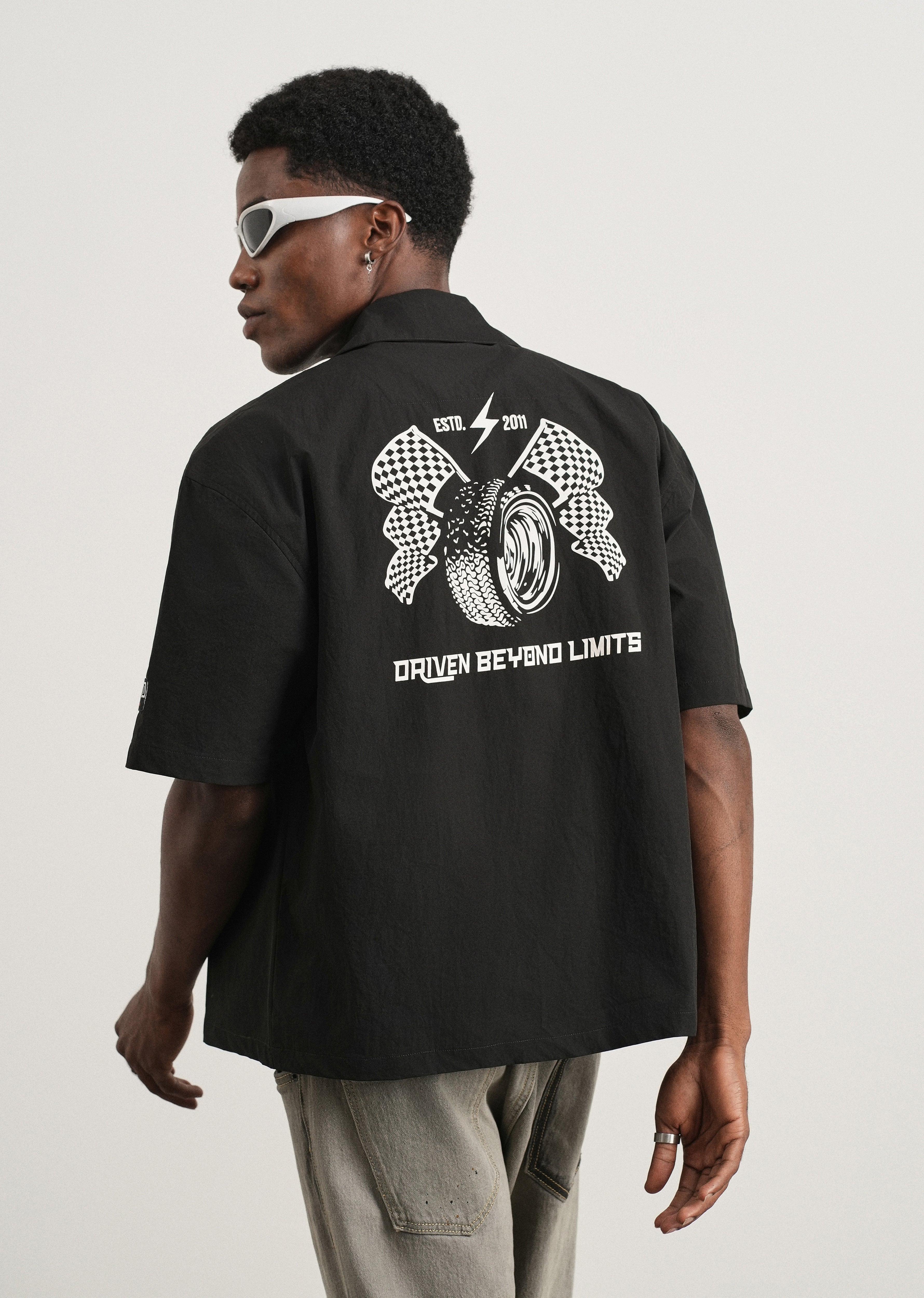 Black Graphic Printed Boxy Shirt