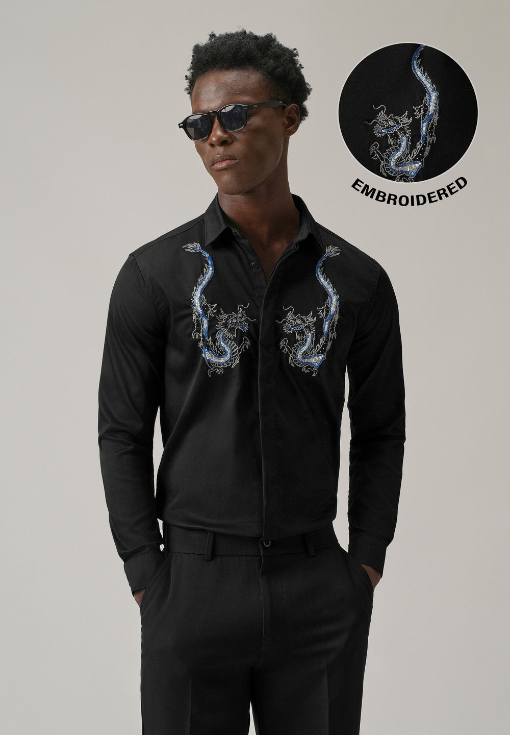 Black Handcrafted Dragon Designer Shirt
