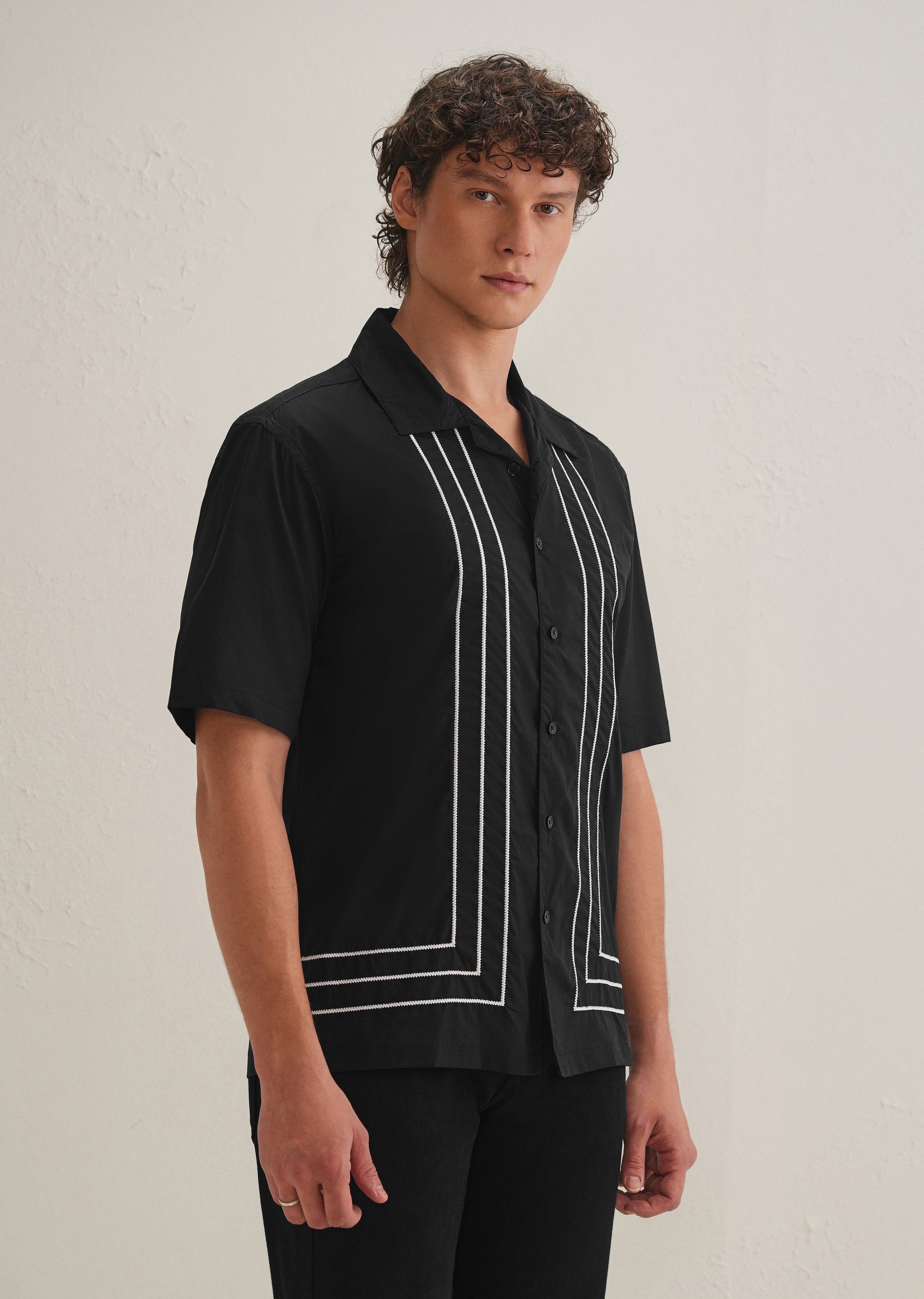 Black Line Embroidery Shirt