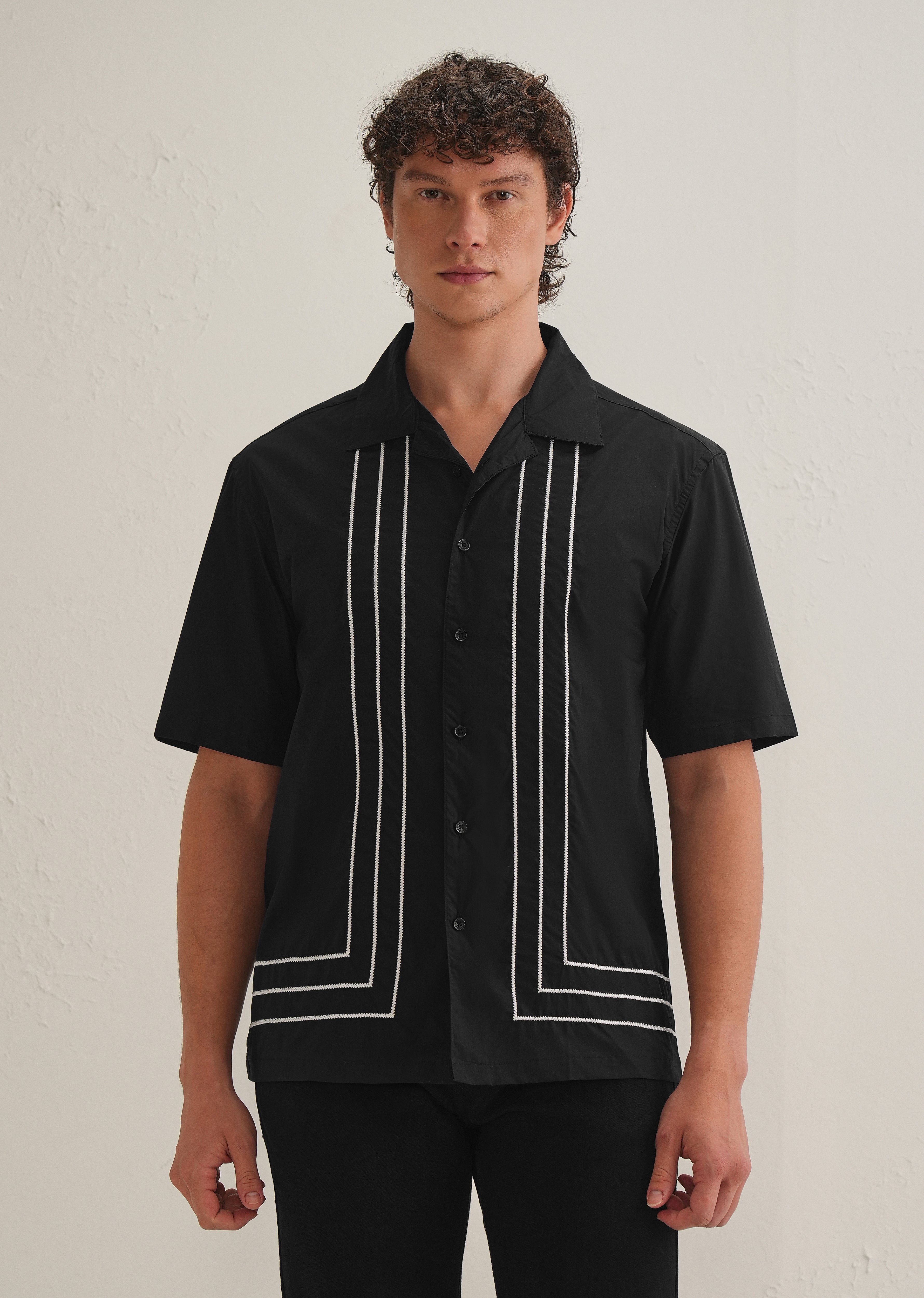 Black Line Embroidery Shirt