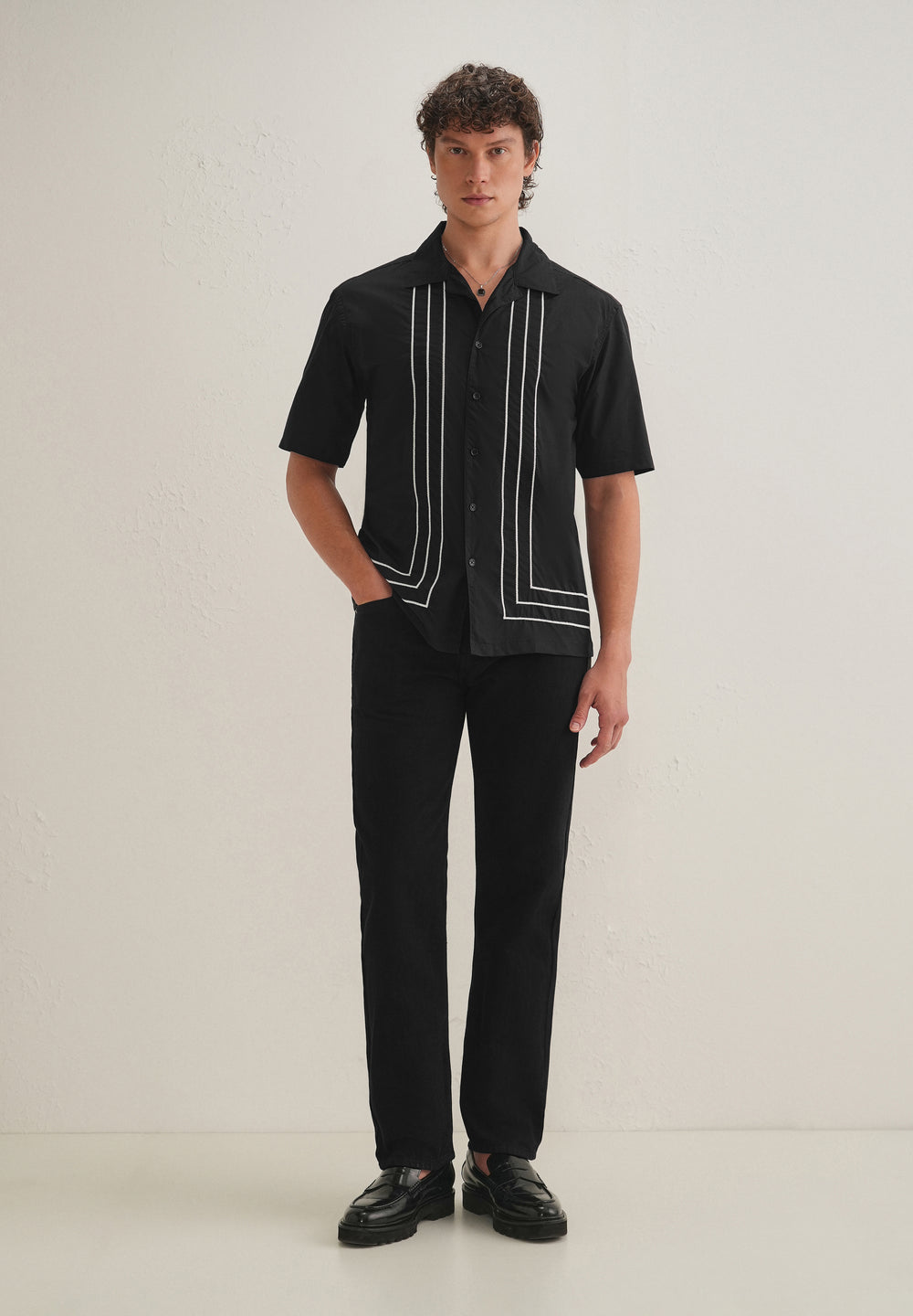 Black Line Embroidery Shirt