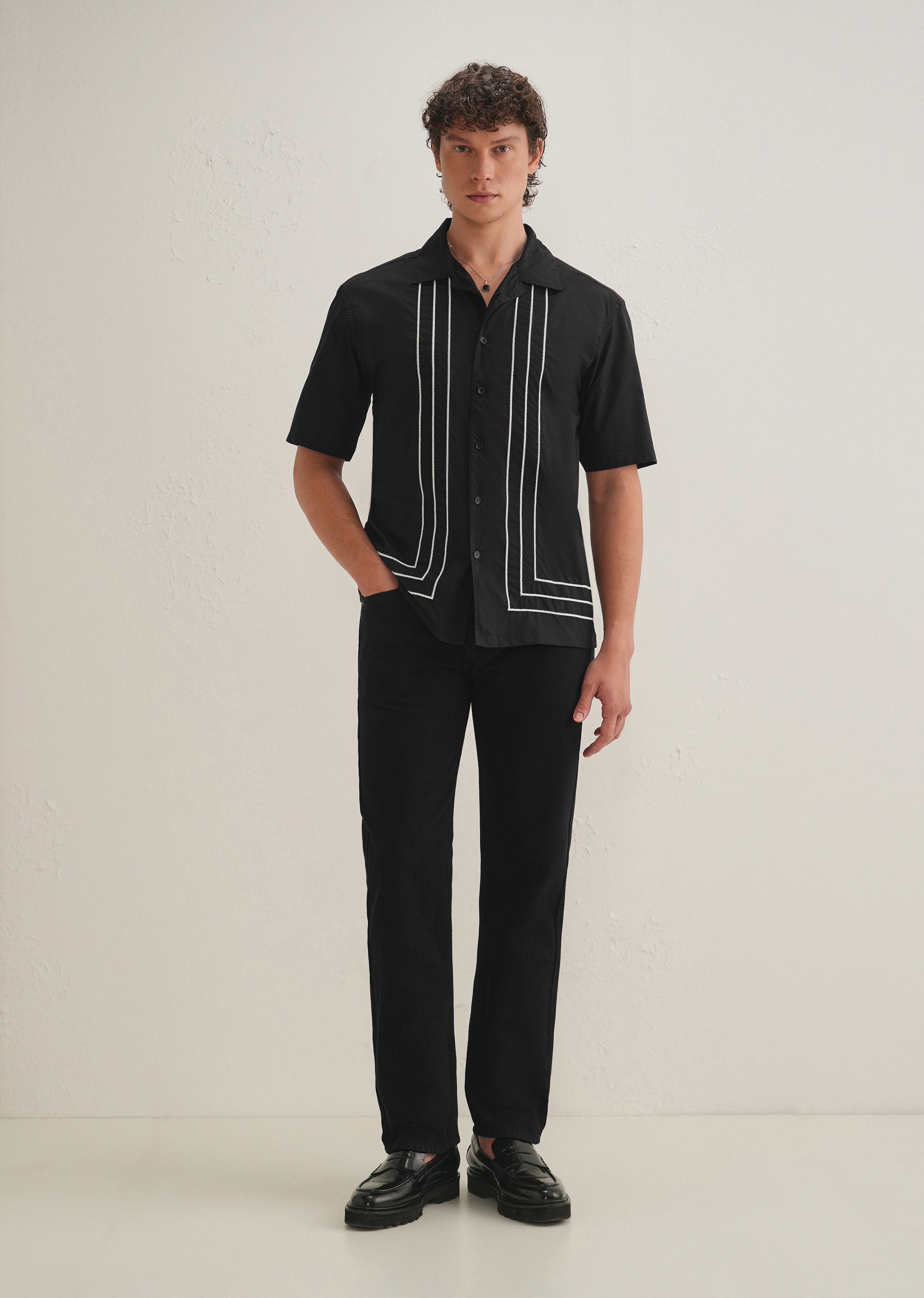 Black Line Embroidery Shirt