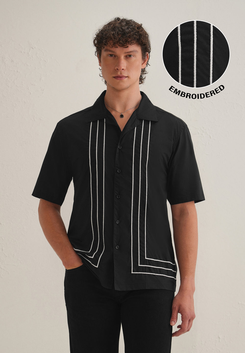 Black Line Embroidery Shirt