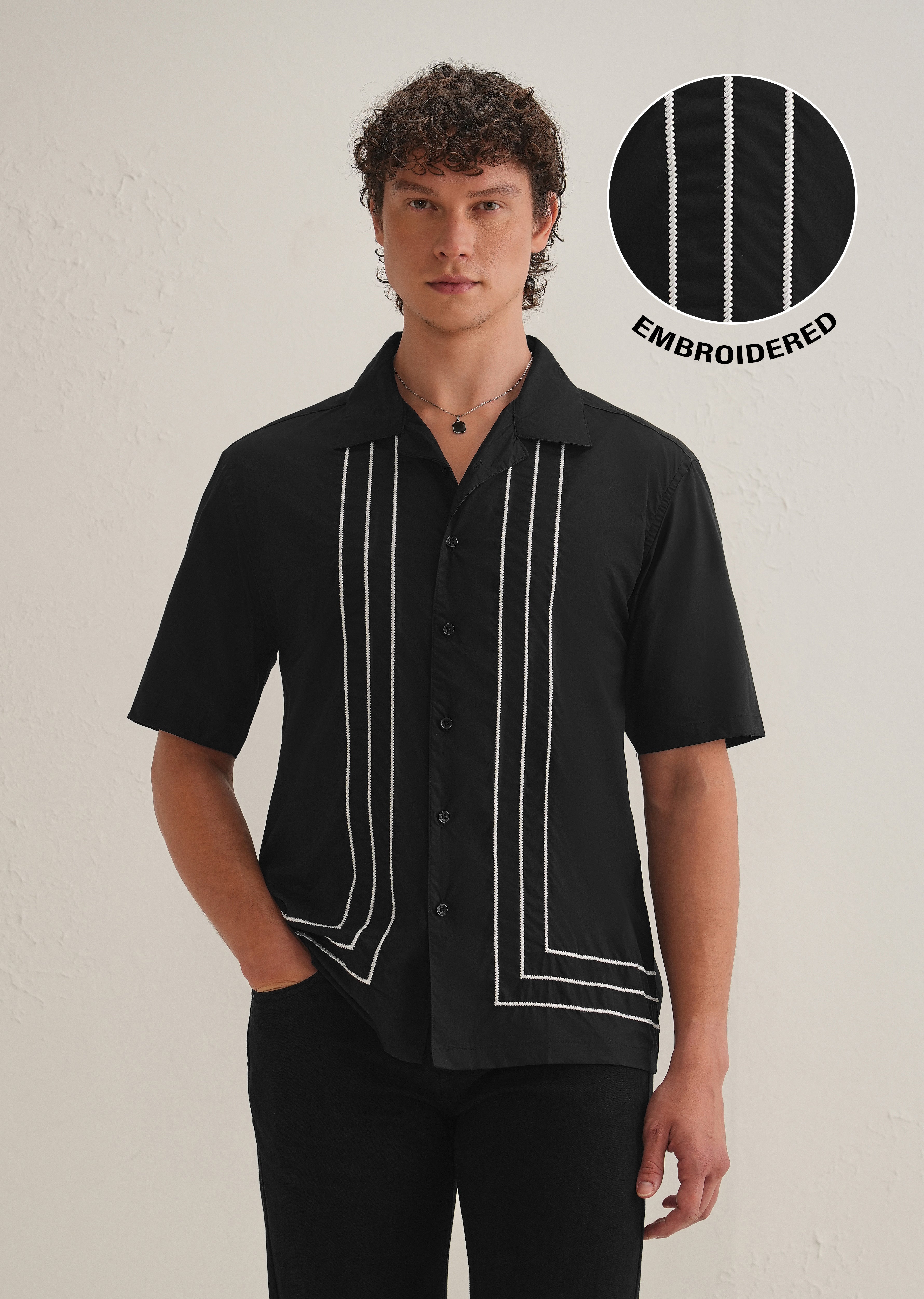Black Line Embroidery Shirt