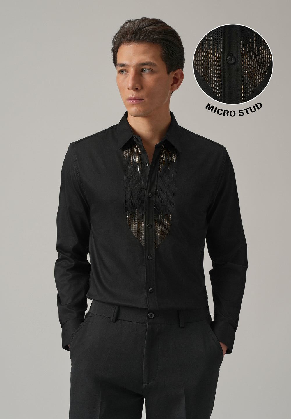 Black Micro-Stud Designer Shirt