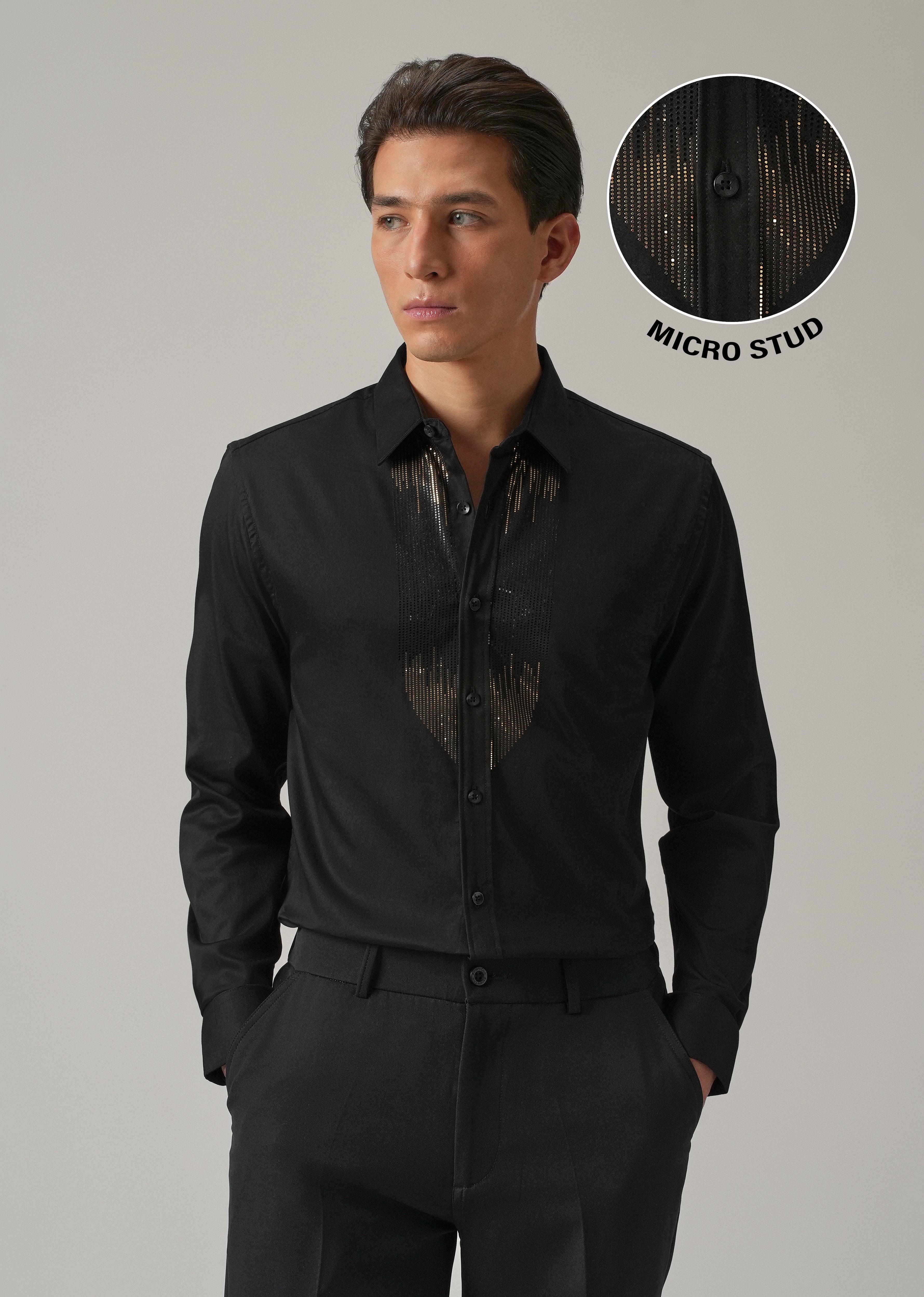 Black Micro-Stud Designer Shirt