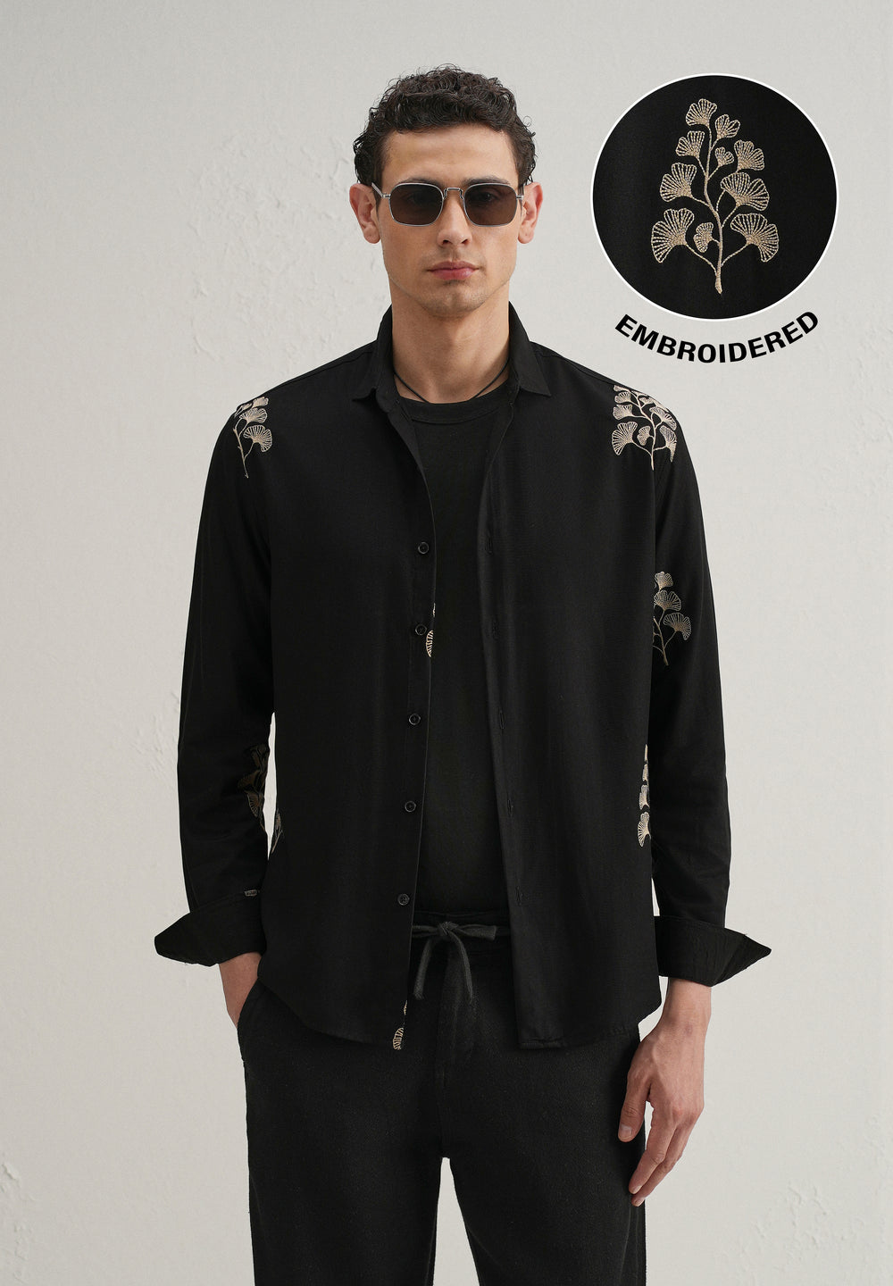 Black Motif Embroidery Shirt