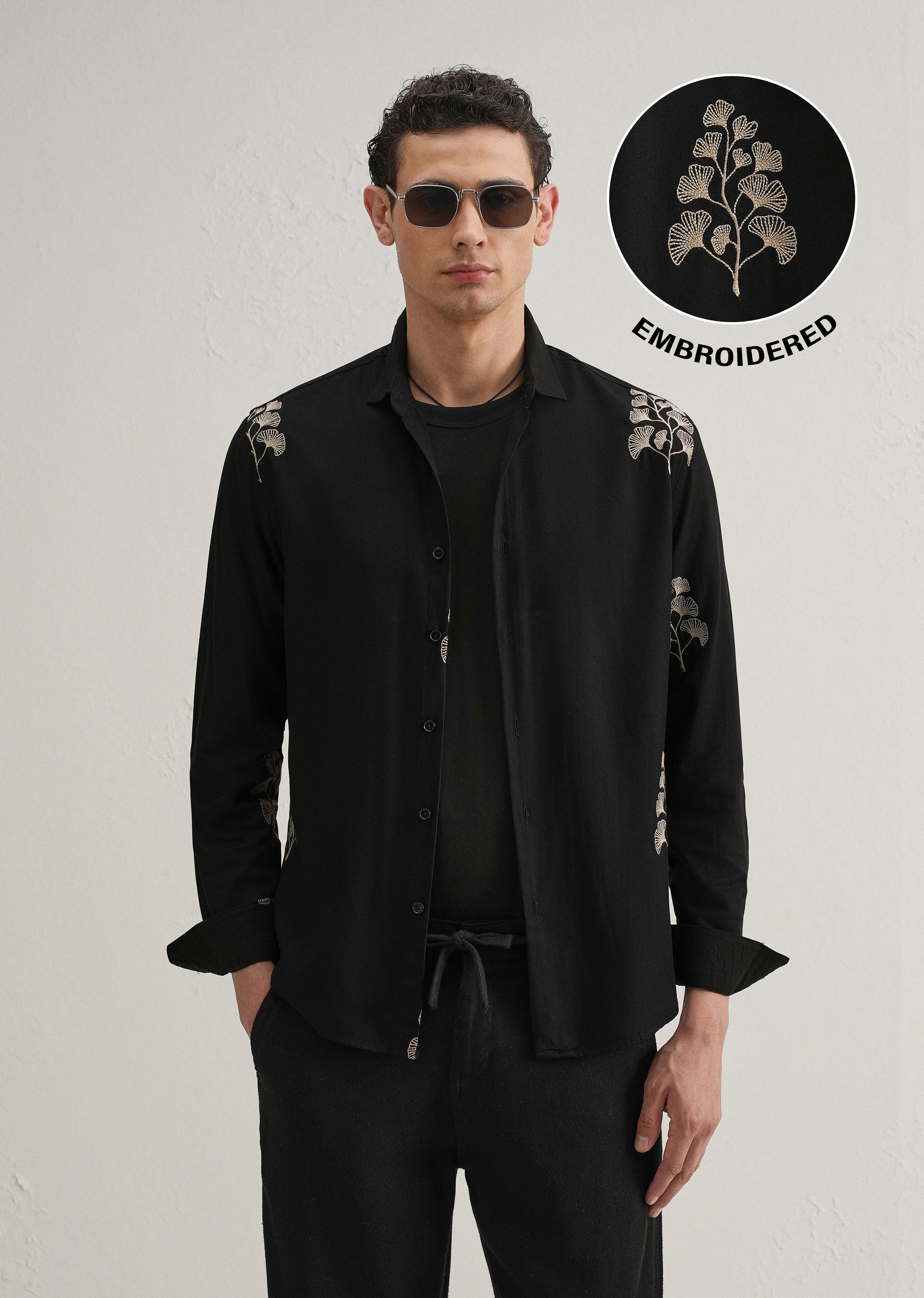 Black Motif Embroidery Shirt