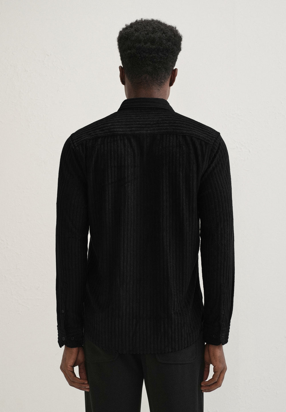 Black Plain Corduroy Stripe Shirt