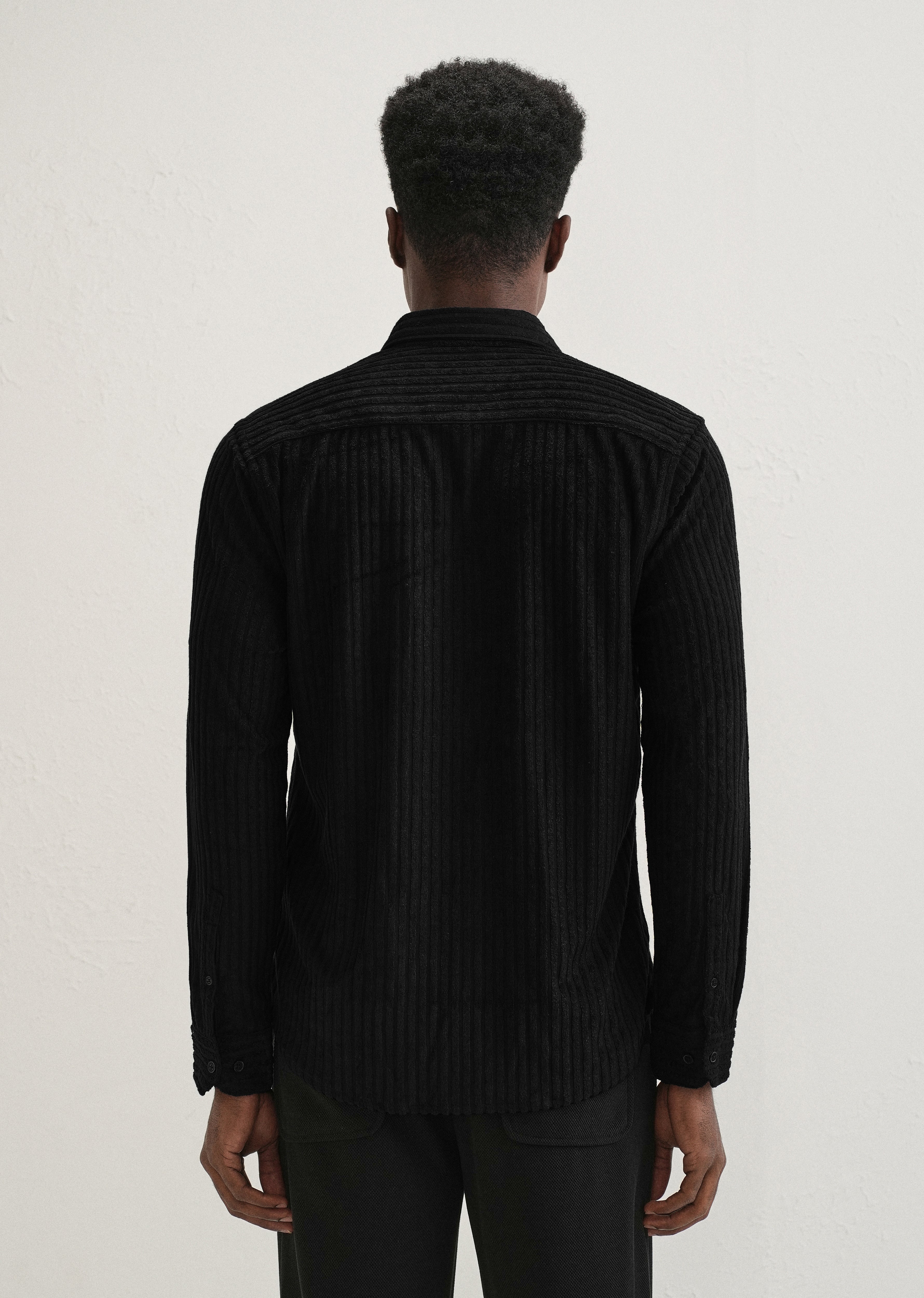 Black Plain Corduroy Stripe Shirt
