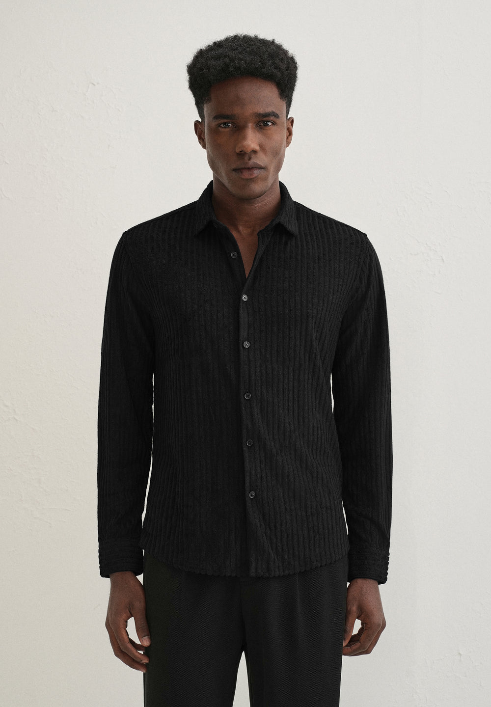 Black Plain Corduroy Stripe Shirt