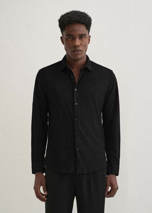 Black Plain Corduroy Stripe Shirt