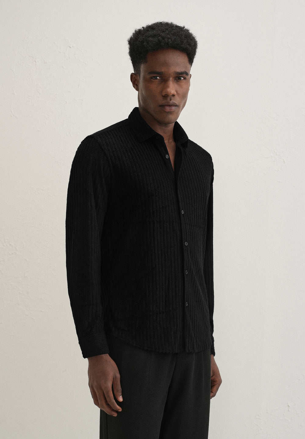 Black Plain Corduroy Stripe Shirt