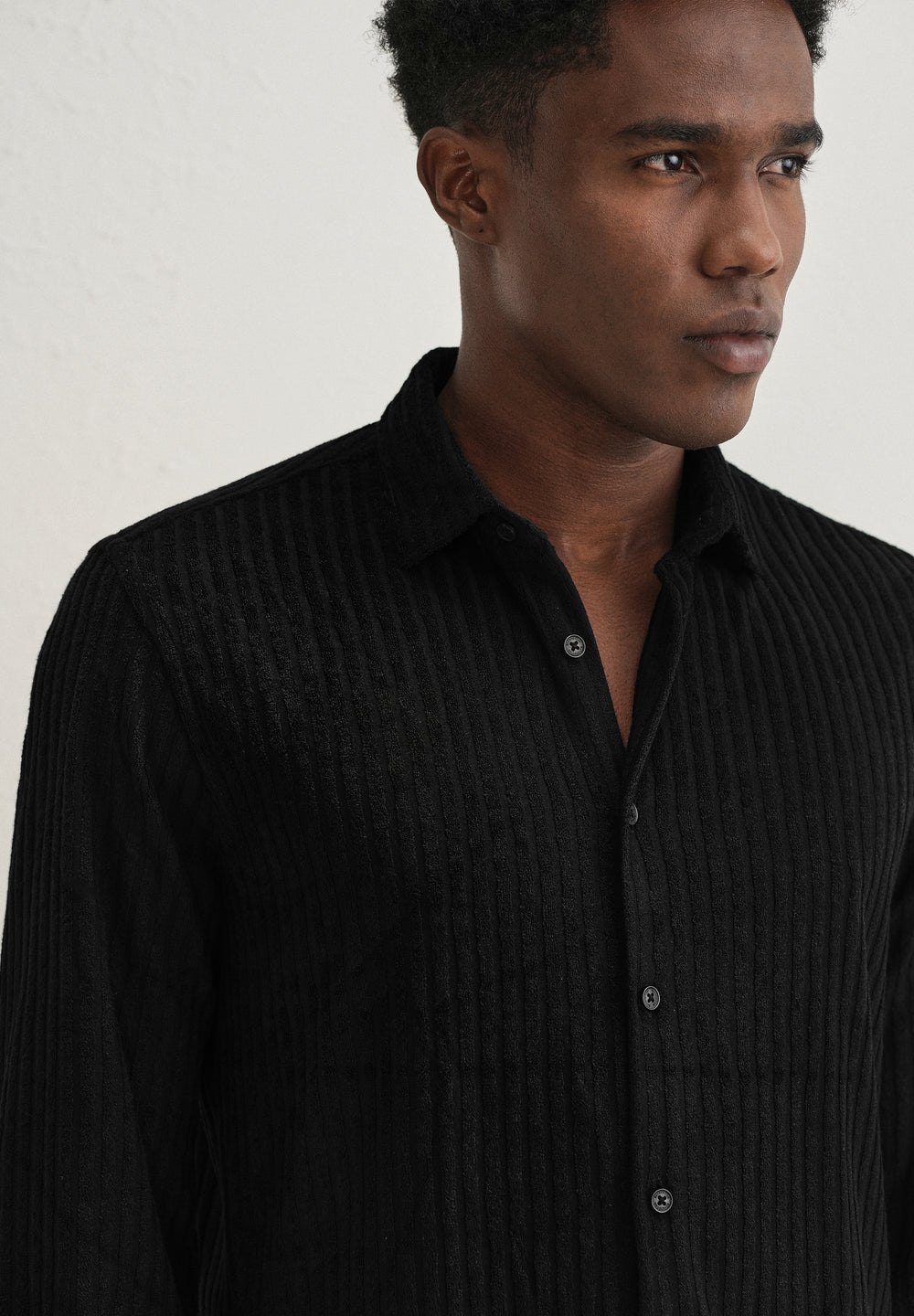 Black Plain Corduroy Stripe Shirt