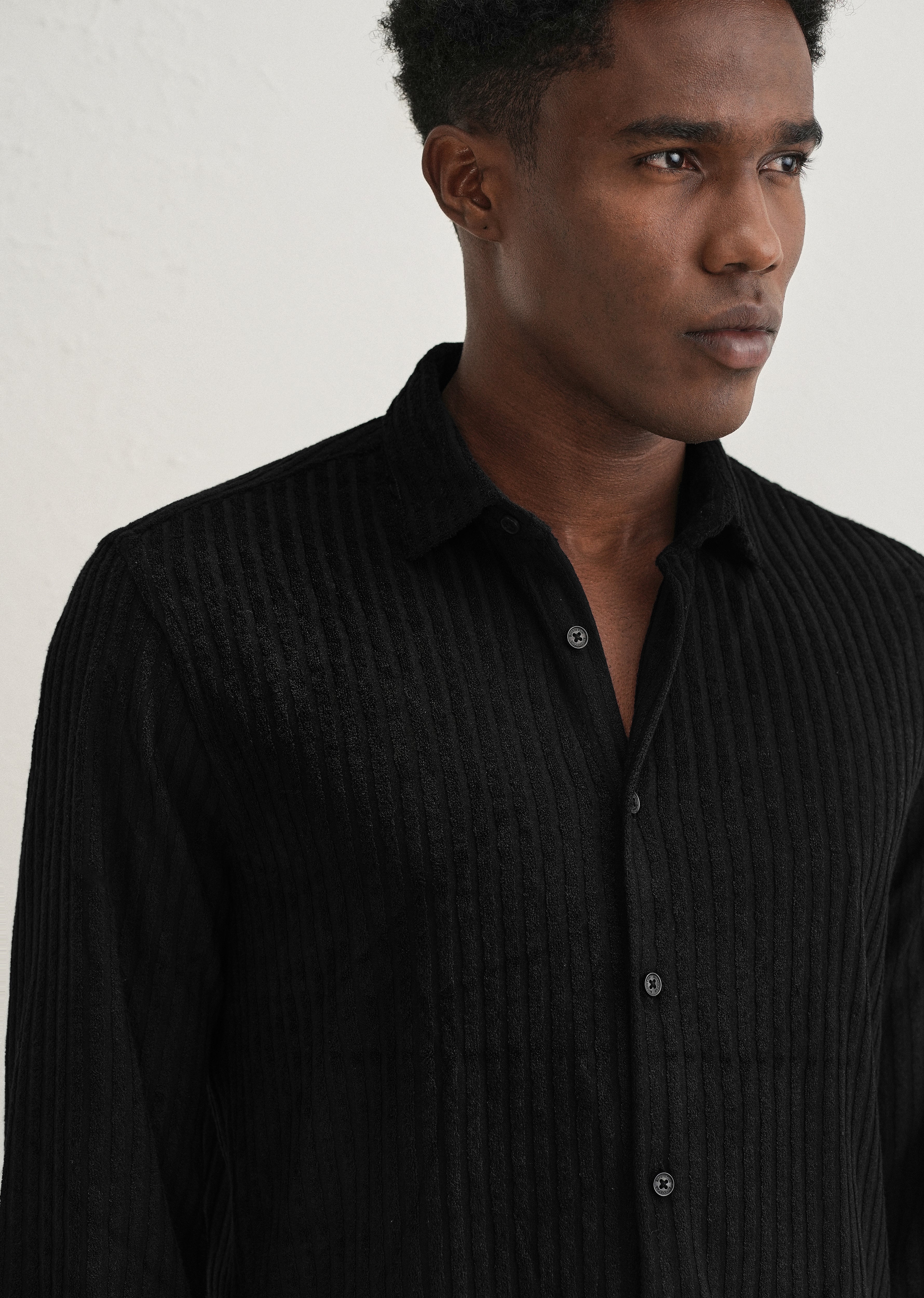 Black Plain Corduroy Stripe Shirt