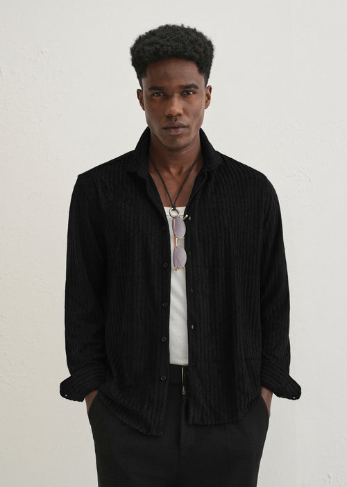 Black Plain Corduroy Stripe Shirt