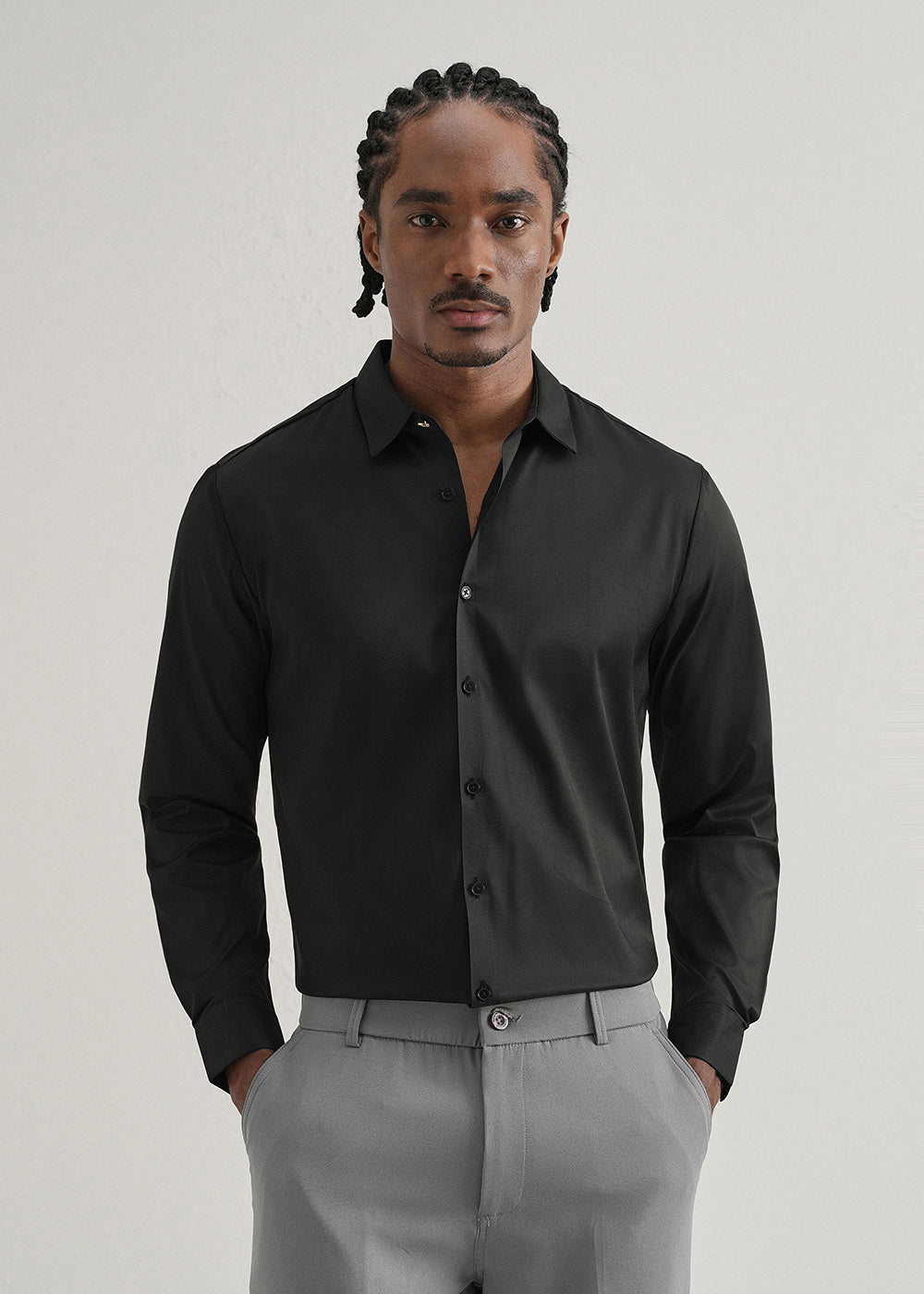 Black Plain Stitchless Placket Shirt