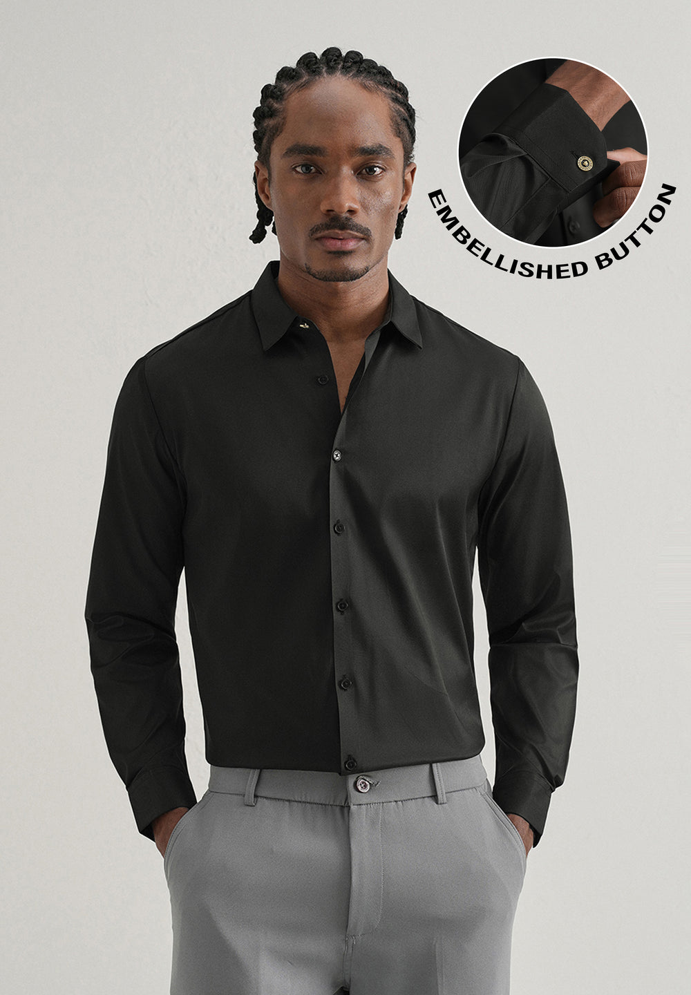 Black Plain Stitchless Placket Shirt