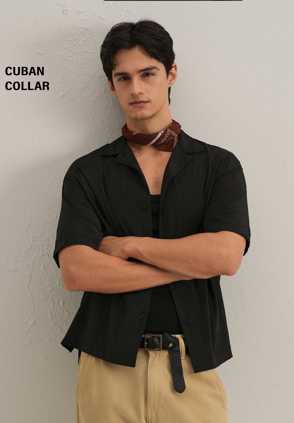 Black Plain Sheen Cuban Collar Shirt