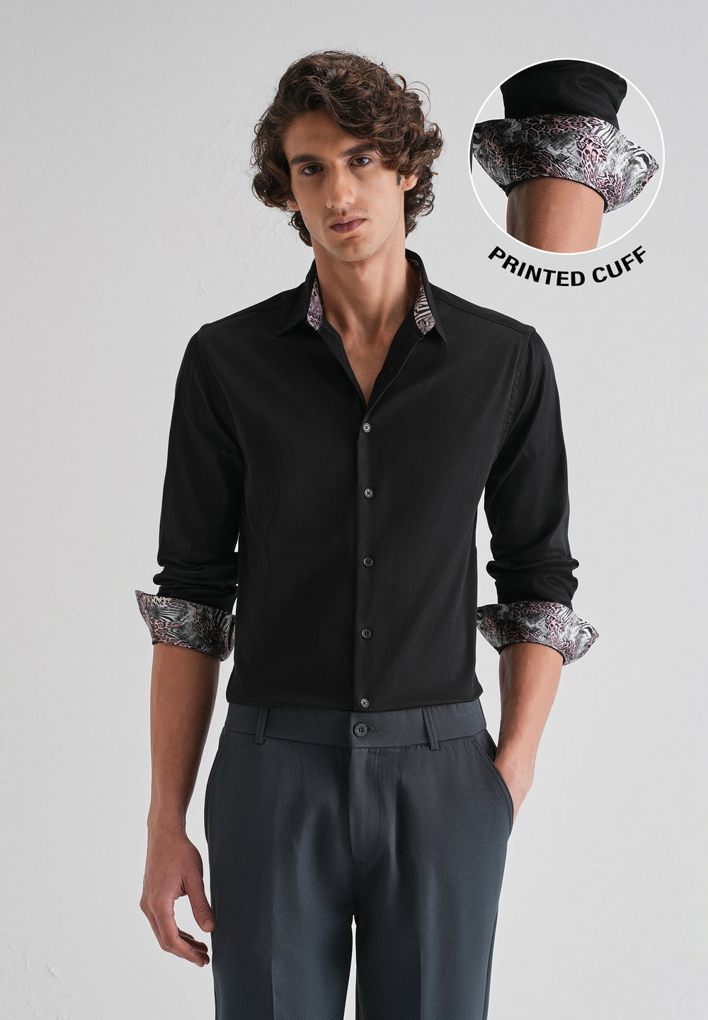 Black Printed Cuff Shirt