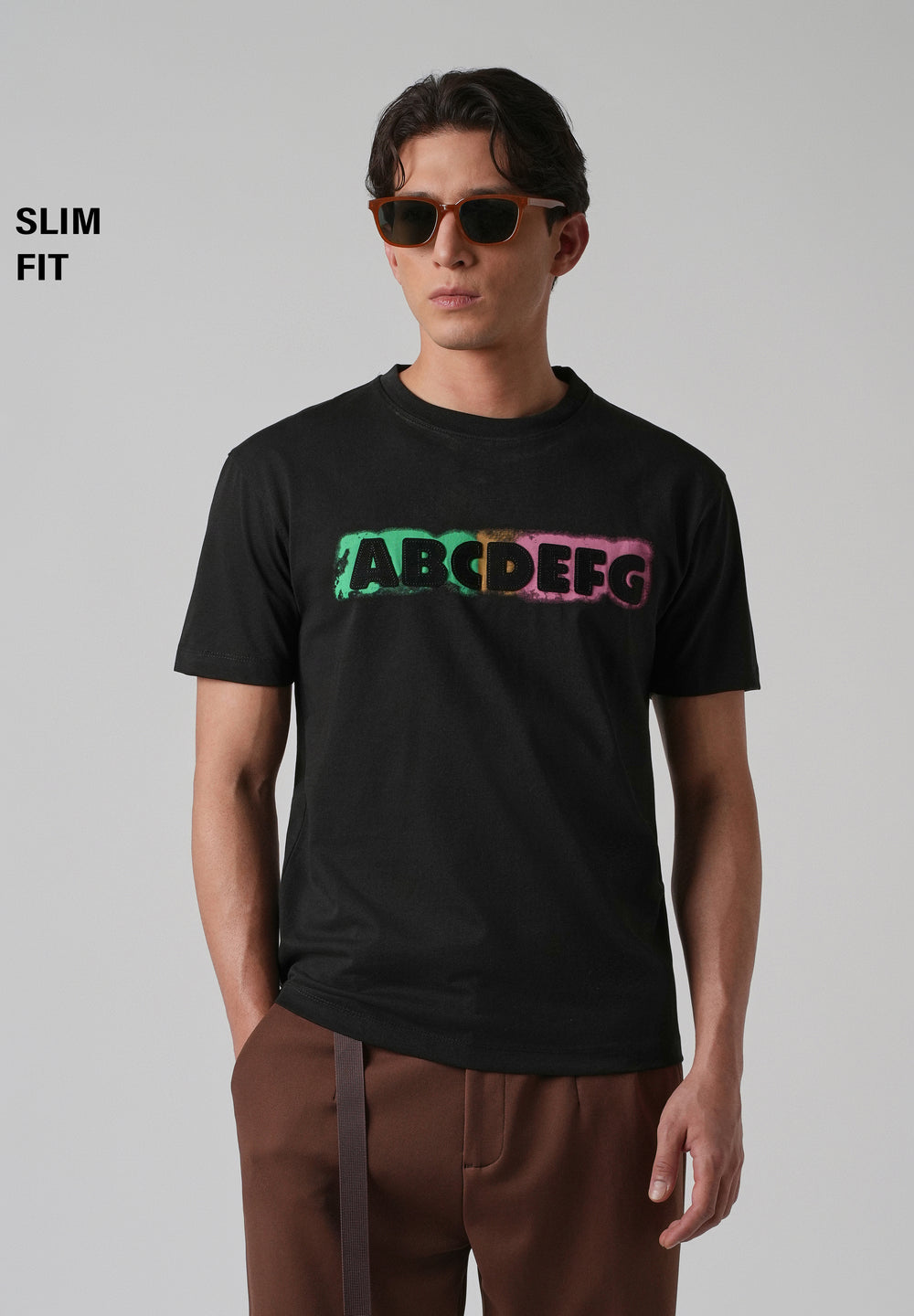 Black Embossed Printed Slim Fit T-shirt