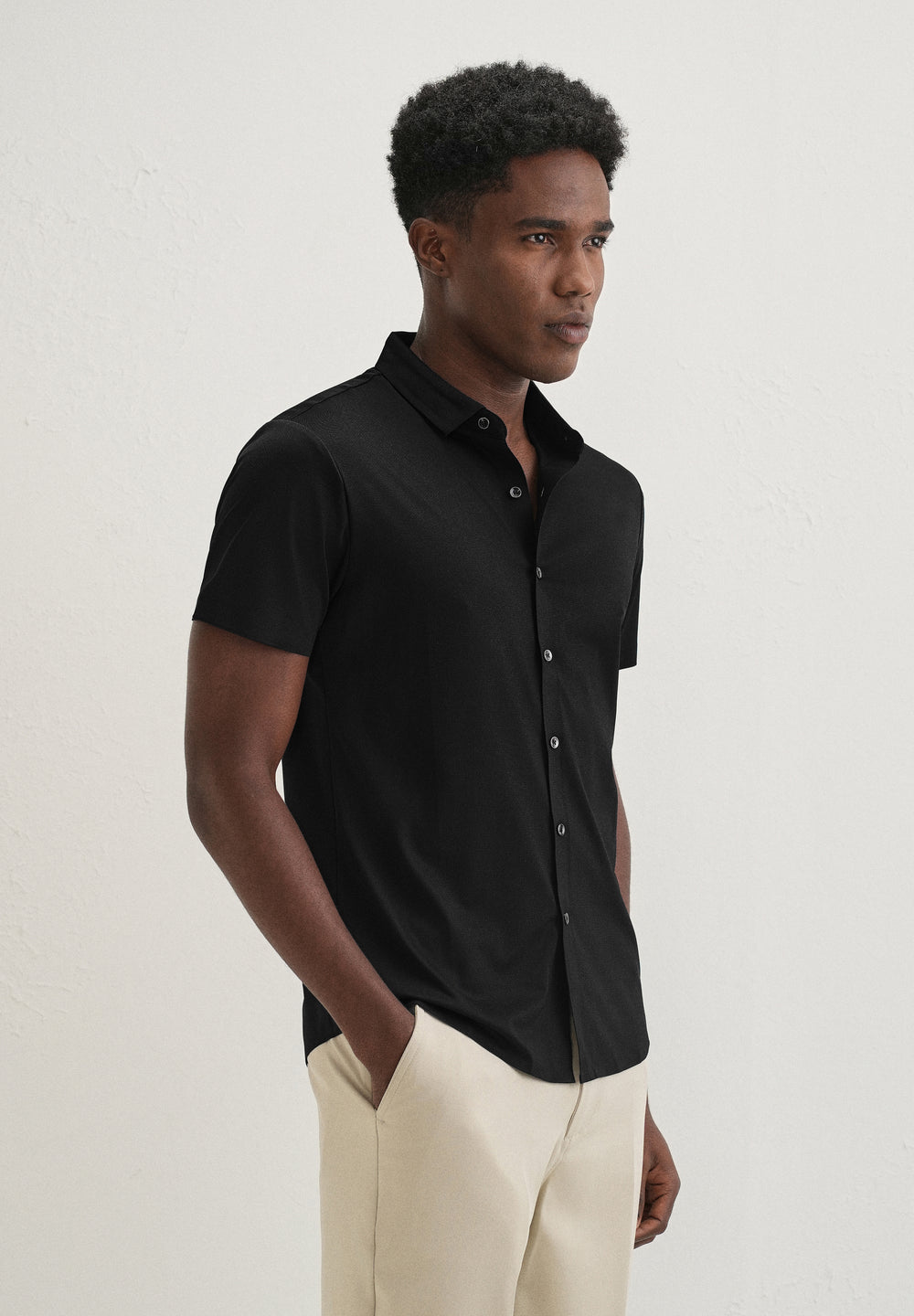 Black Self Patterned Stitchless Shirt