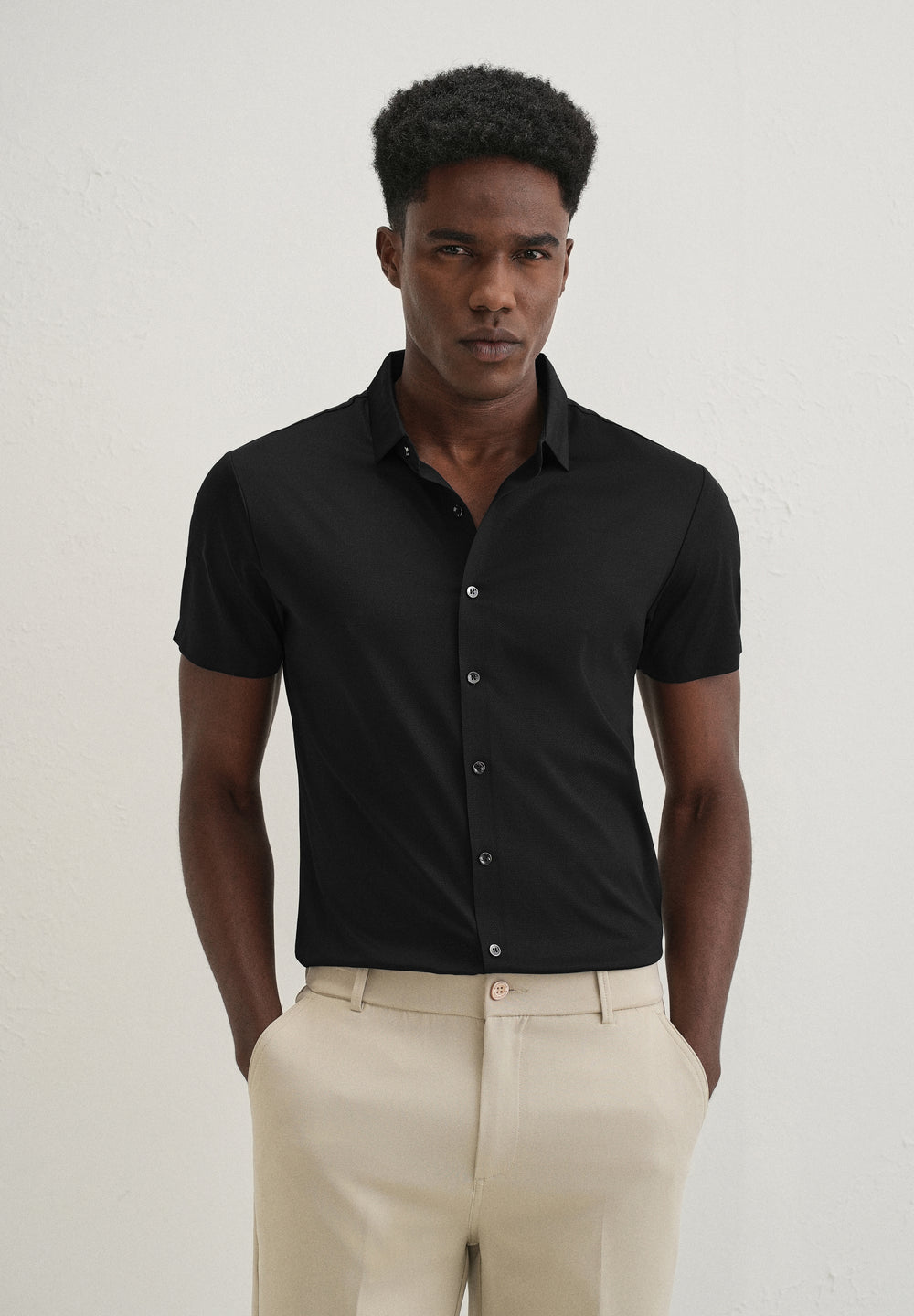 Black Self Patterned Stitchless Shirt