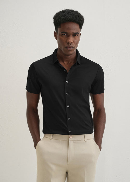Black Self Patterned Stitchless Shirt