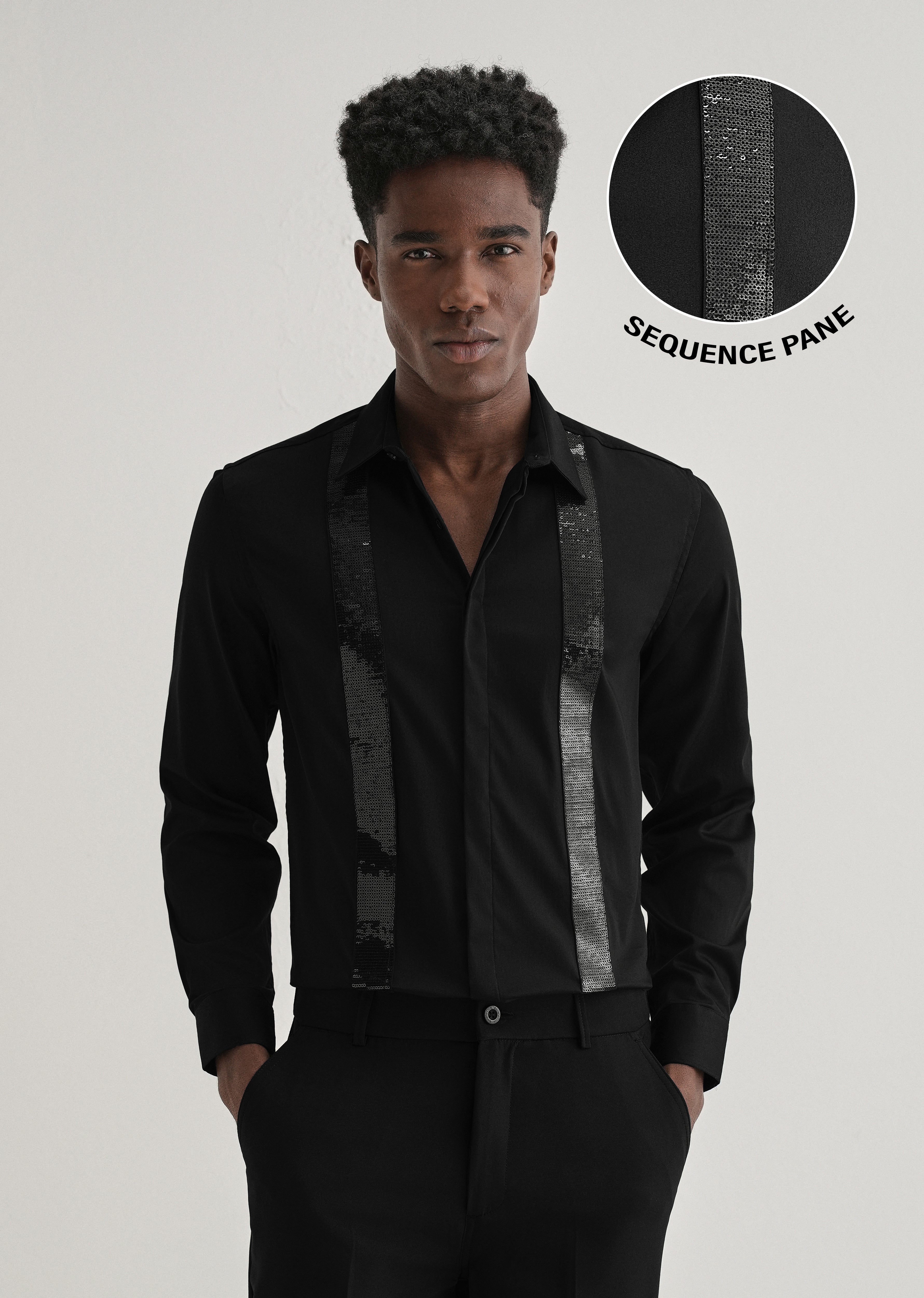Black Sequence Panel Designer Shirt