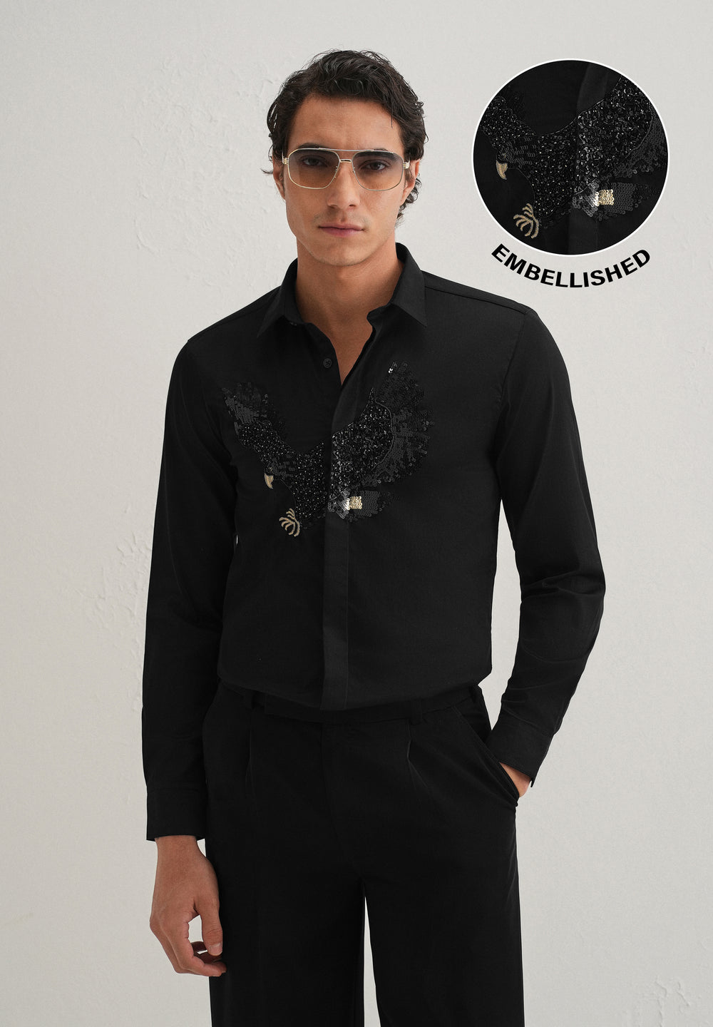 Black Sequin Handcrafted Designer Shirt