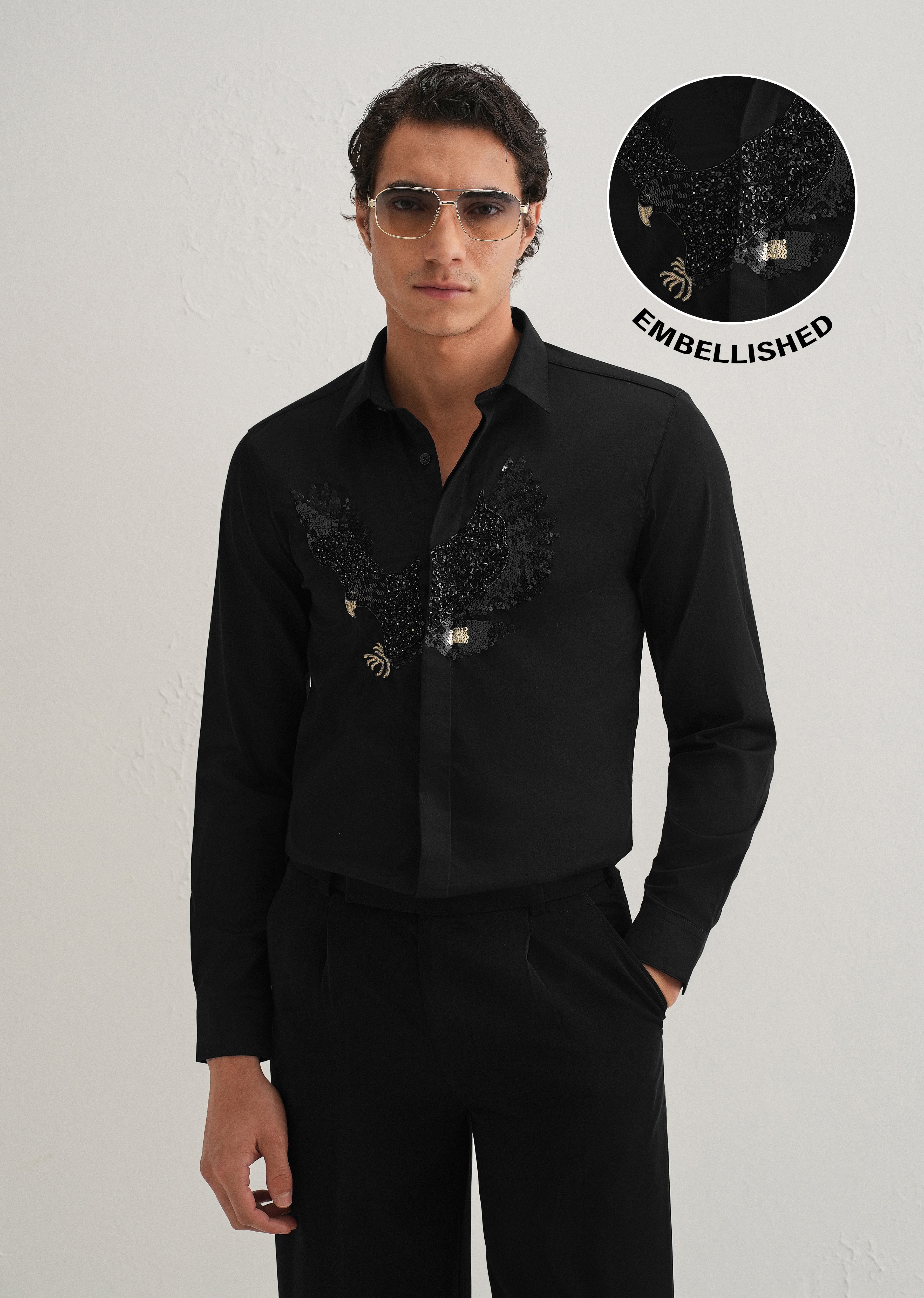 Black Sequin Handcrafted Designer Shirt