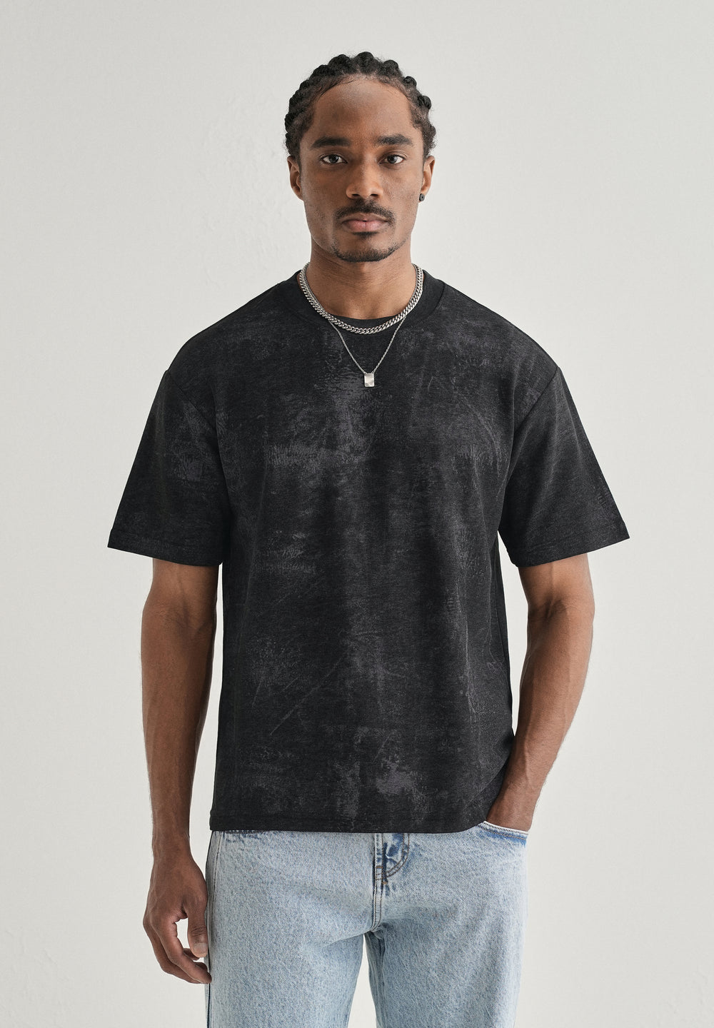 Black Stone Wash Textured Oversized T-shirt