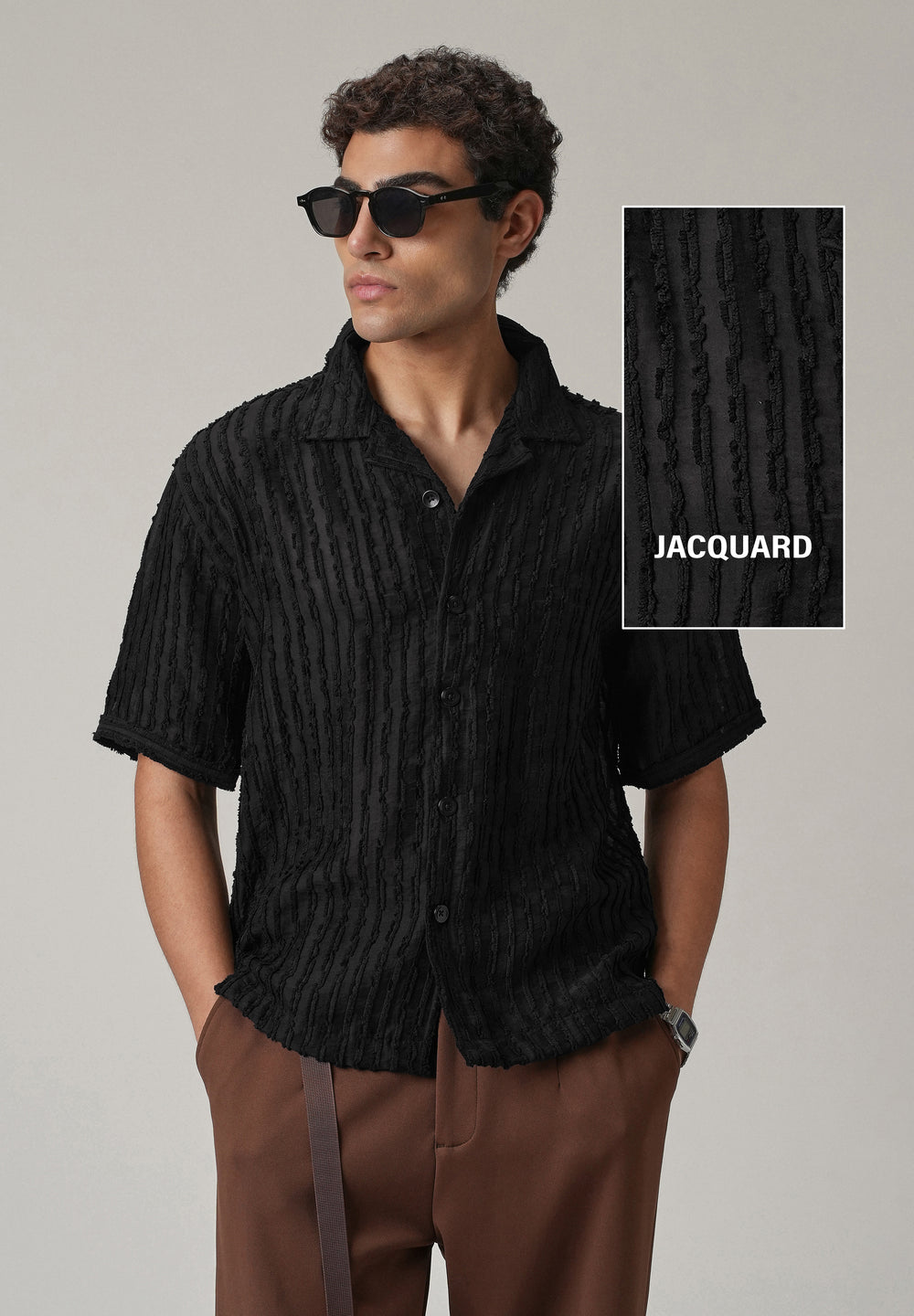 Black Clip Jacquard Stripe Shirt