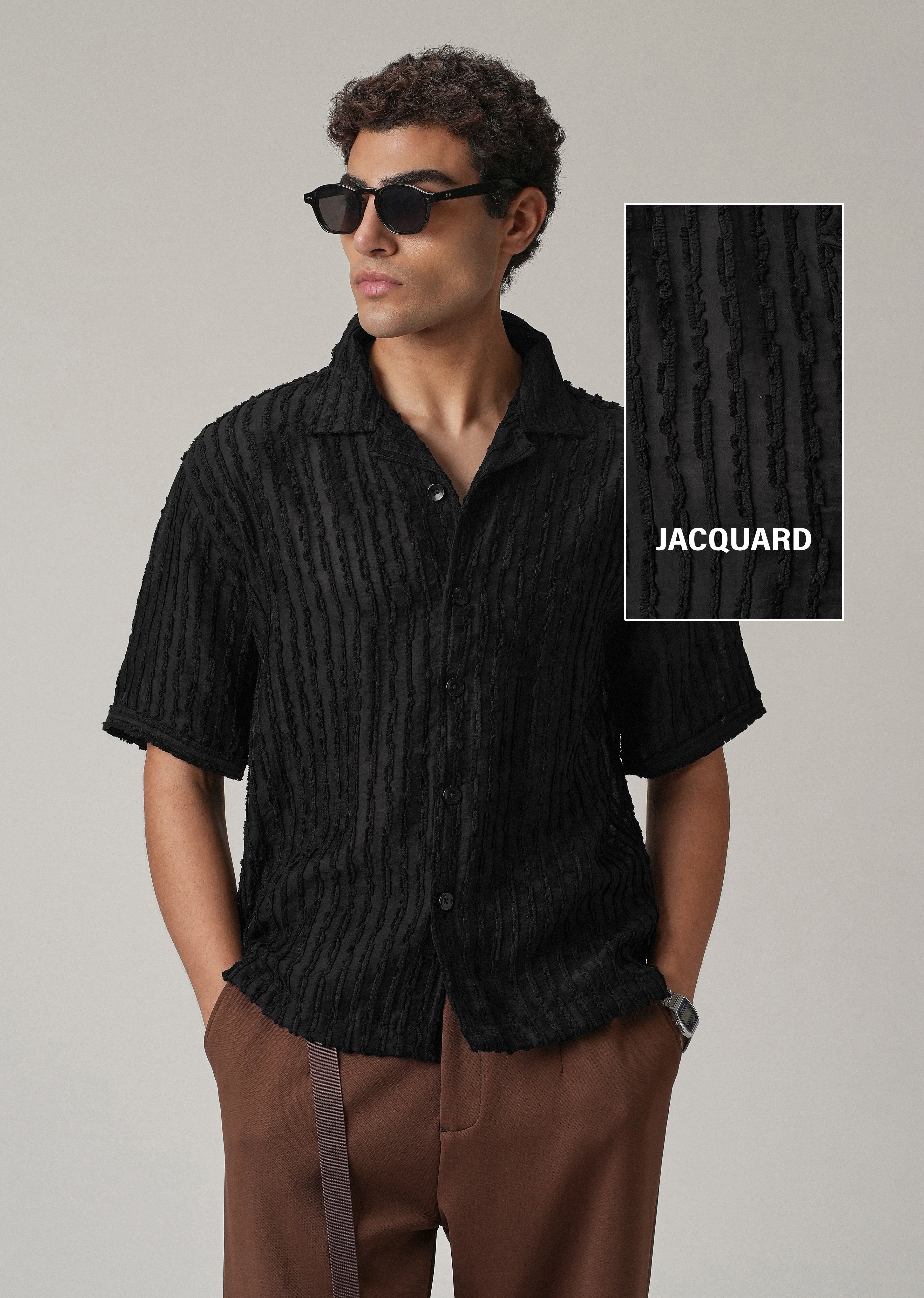 Black Clip Jacquard Stripe Shirt