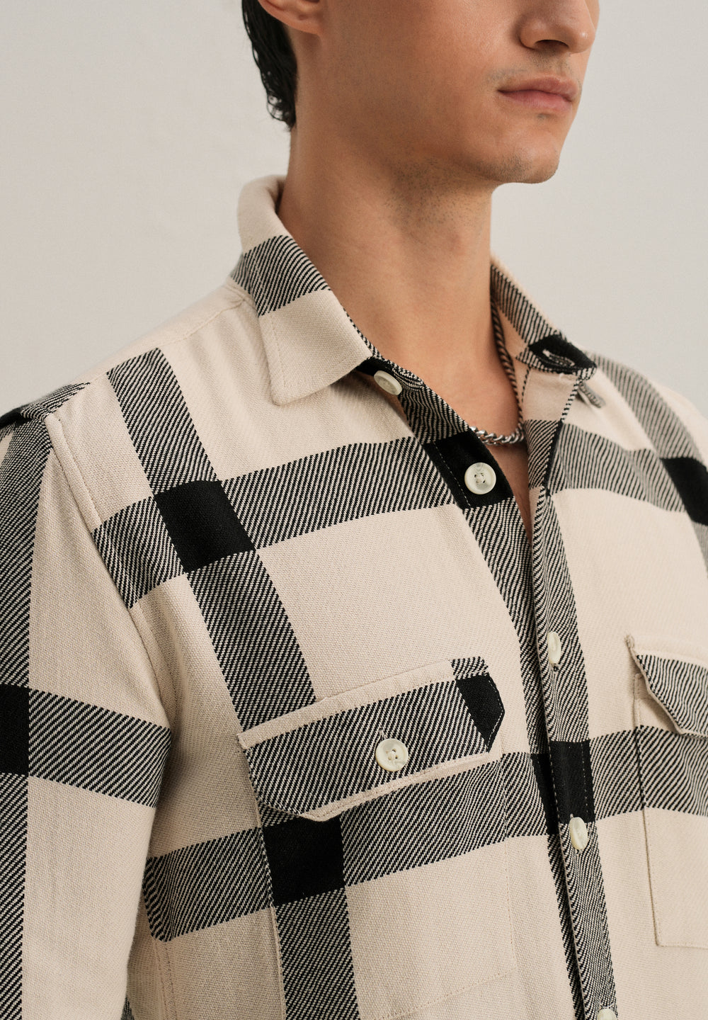 Black & White Brushed Cotton Check Shirt